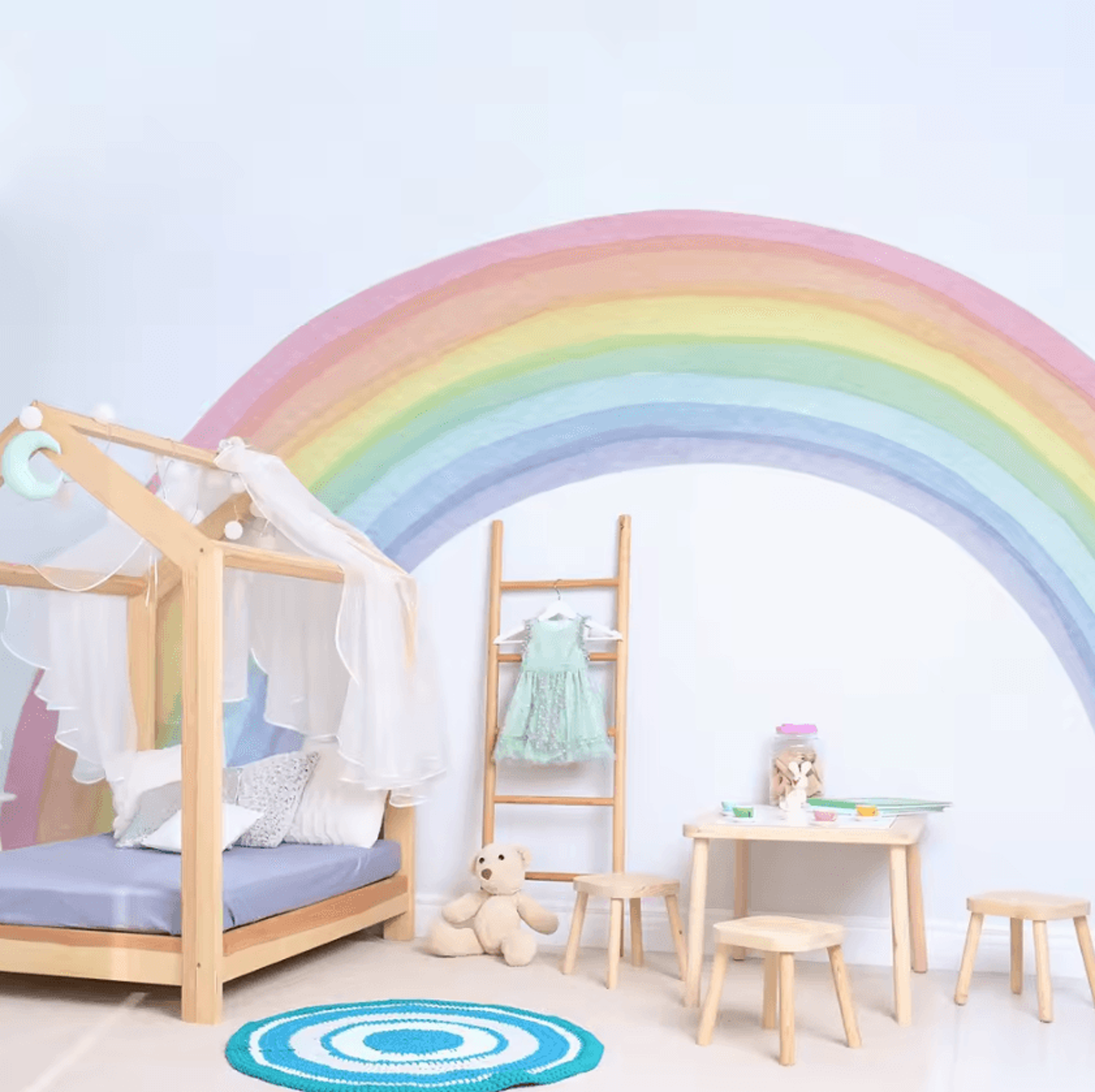 Large Pastel Rainbow Wall Stickers  Boho Nursery Peel  Stick Wall Decals For Kids Room 0