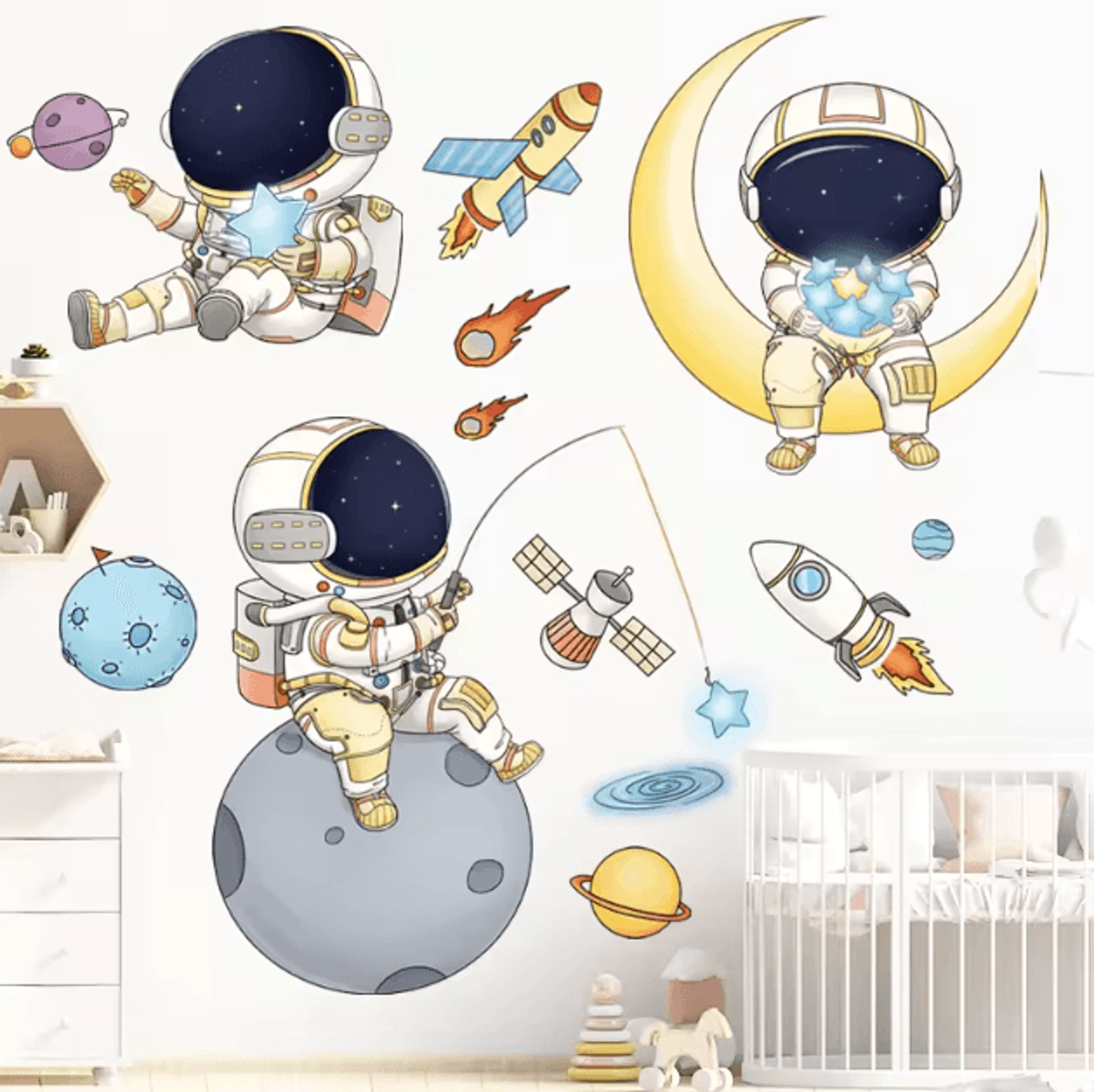 Cute Astronaut Wall Stickers  Removable Space Decals For Kids Room  Nursery Decor 1