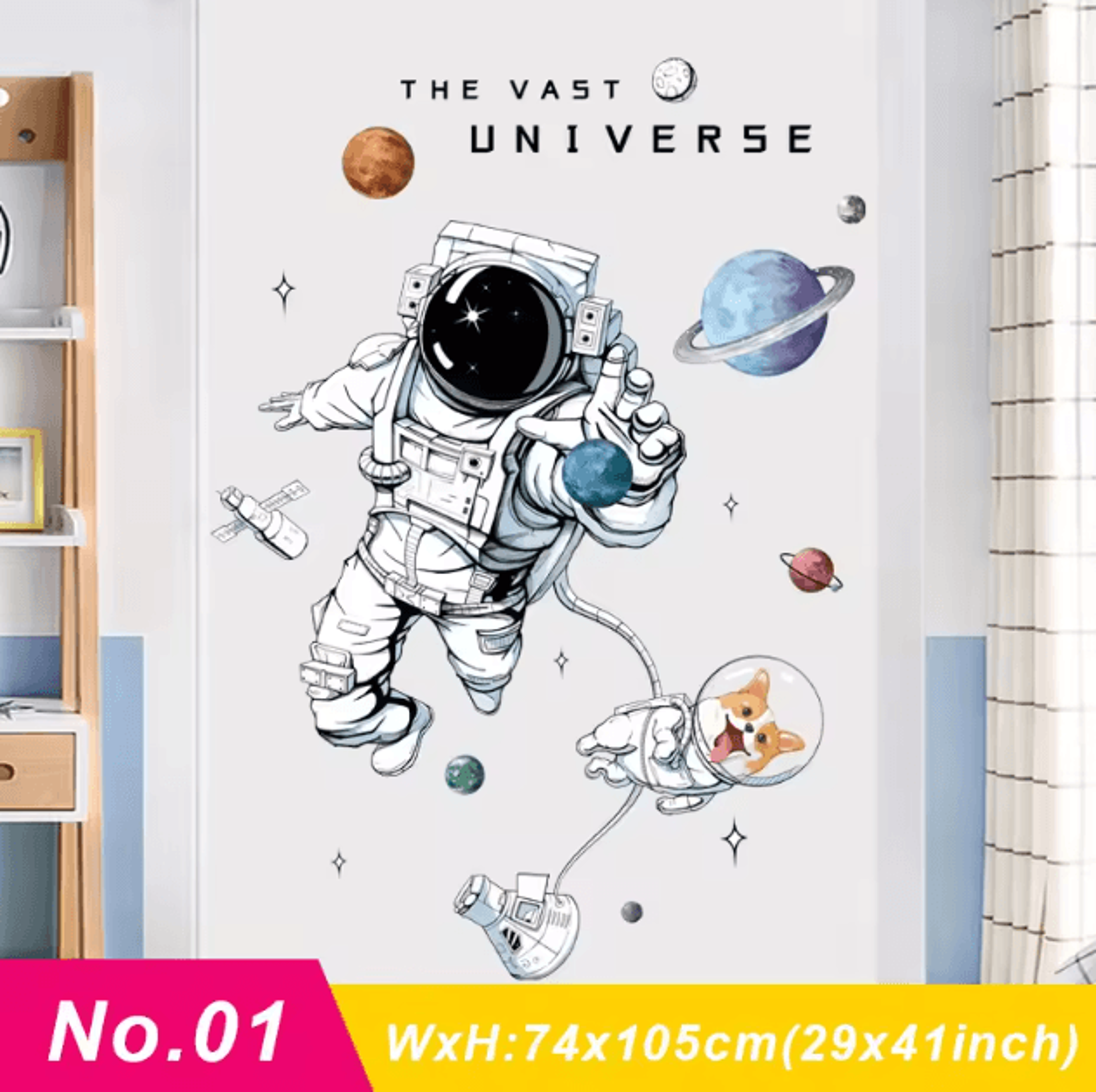 Cute Astronaut Wall Stickers  Removable Space Decals For Kids Room  Nursery Decor 2