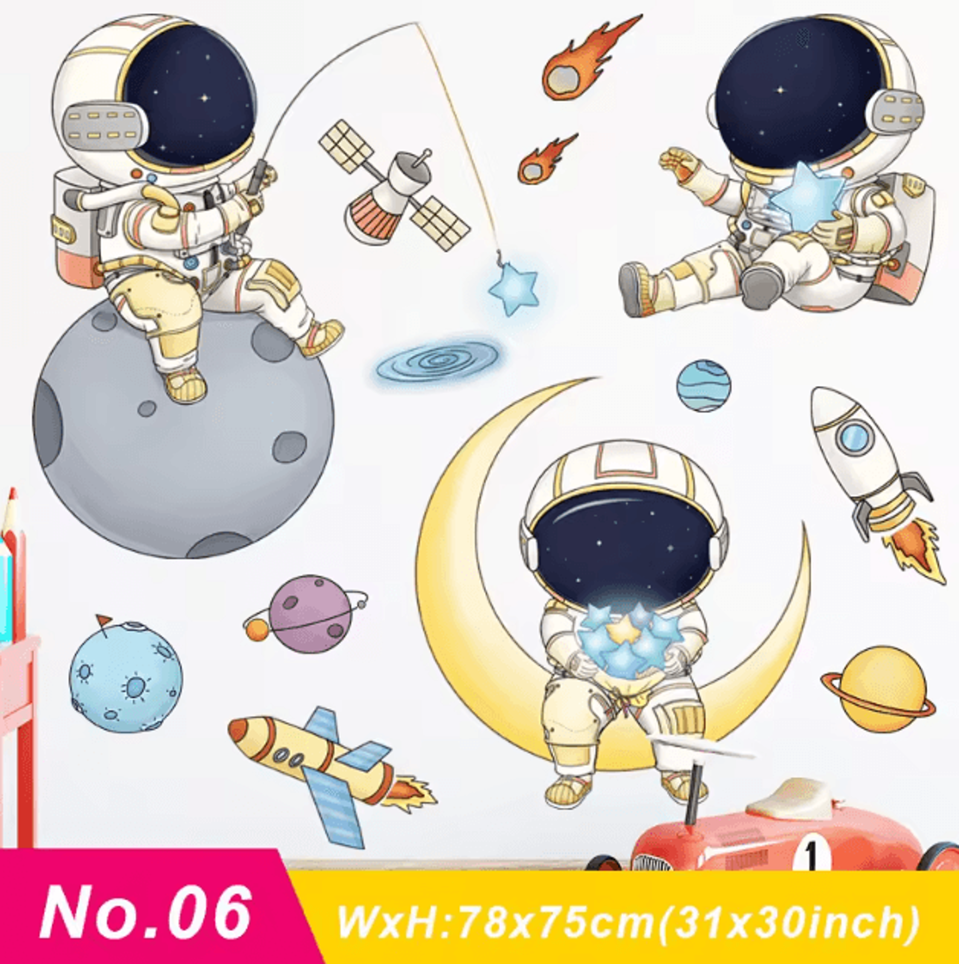 Cute Astronaut Wall Stickers  Removable Space Decals For Kids Room  Nursery Decor 4