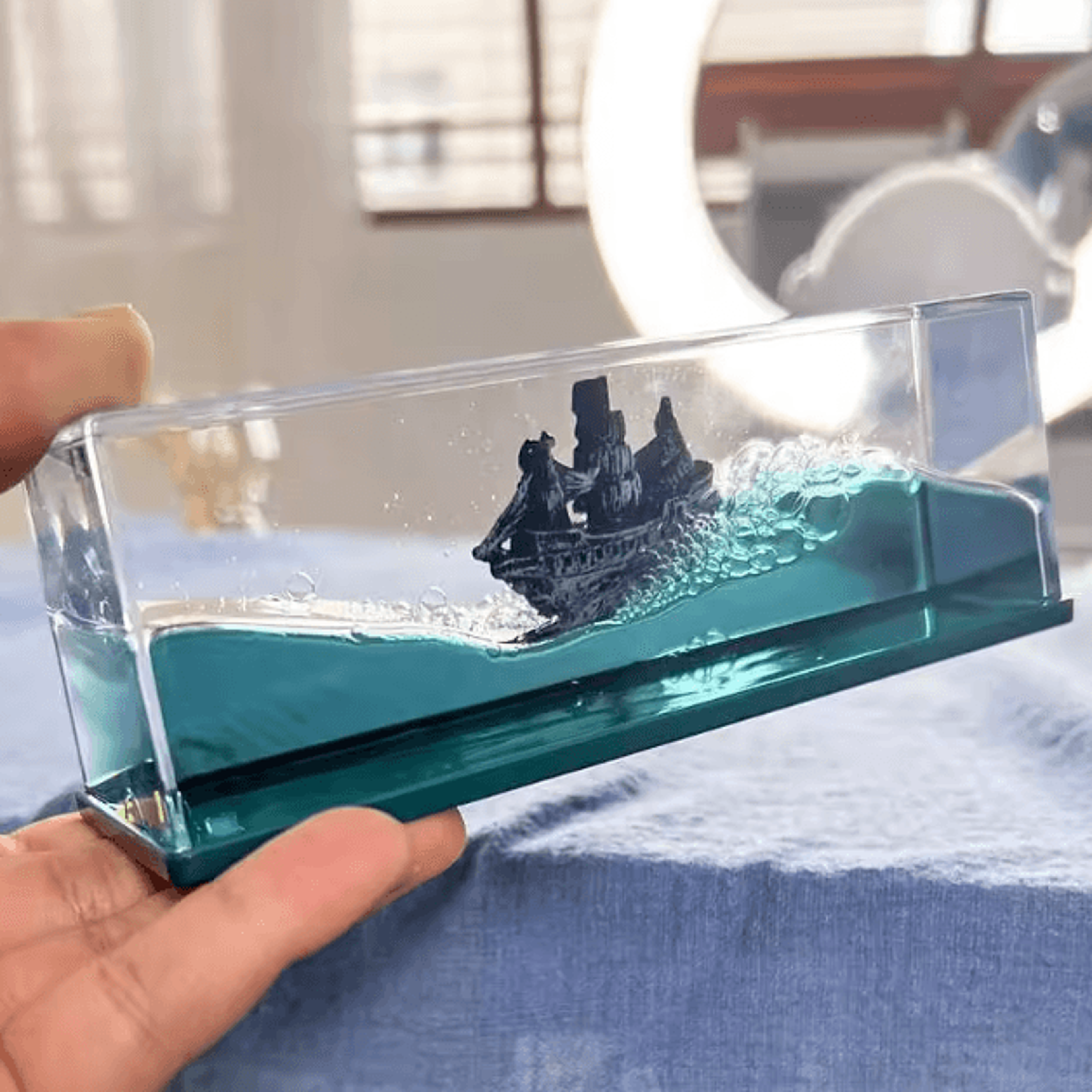 Black Pearl Liquid Motion Ship Bottle  Floating Pirate Ship Stress Relief Desk Decor 1