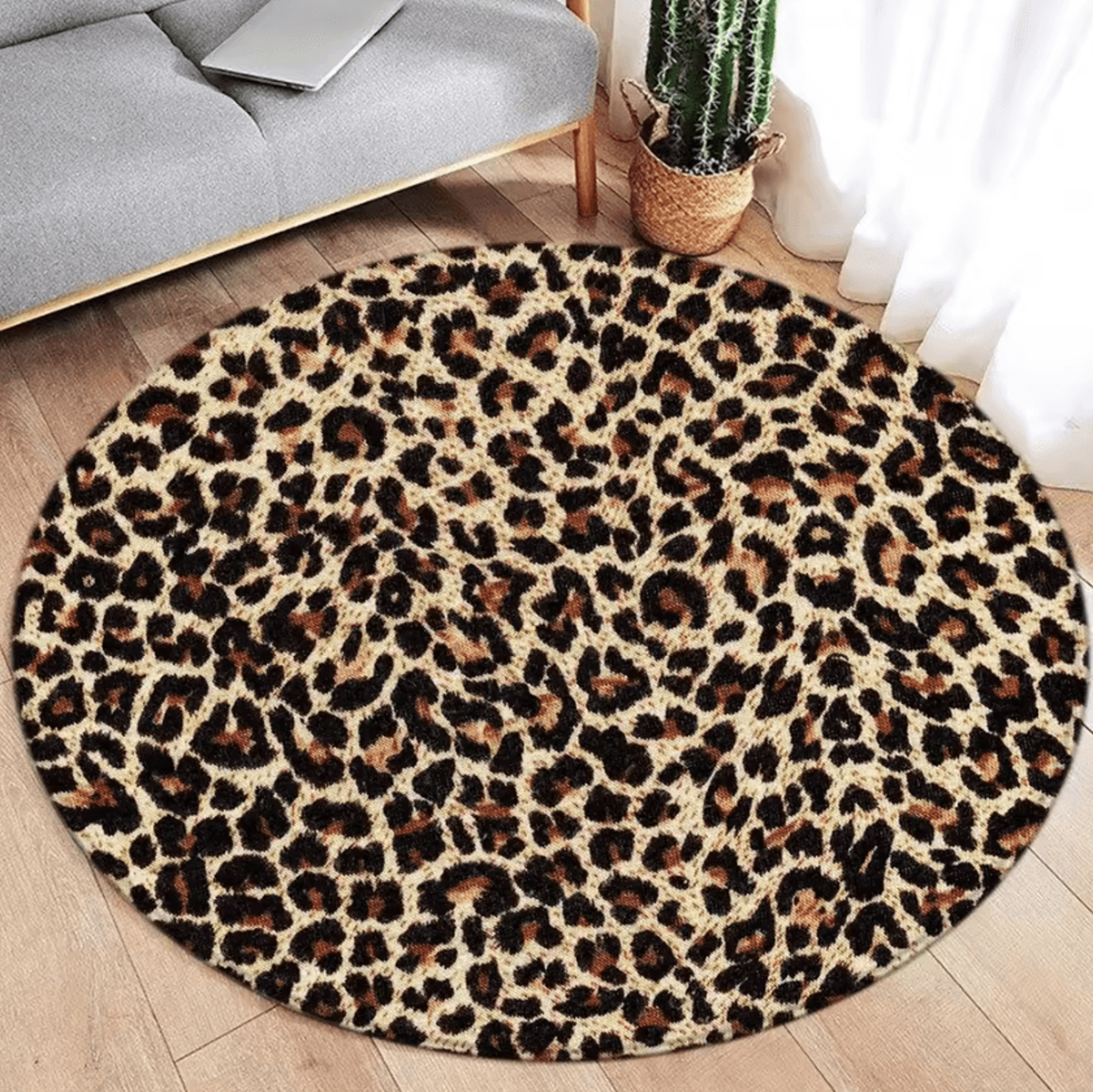 Brown Leopard Print Round Rug  Soft Animal Print Circle Carpet Flannel Floor Decor 1