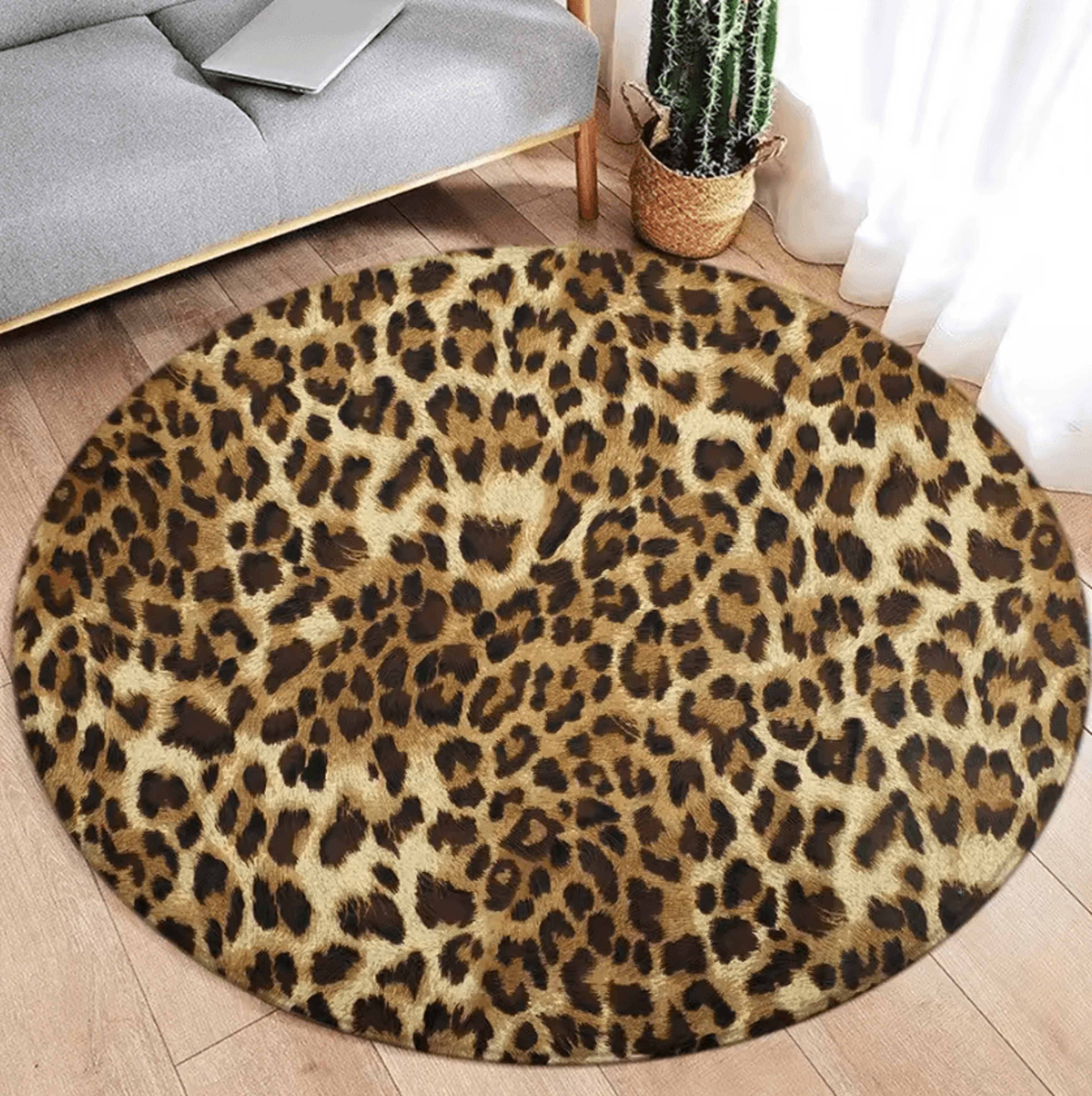 Brown Leopard Print Round Rug  Soft Animal Print Circle Carpet Flannel Floor Decor 5