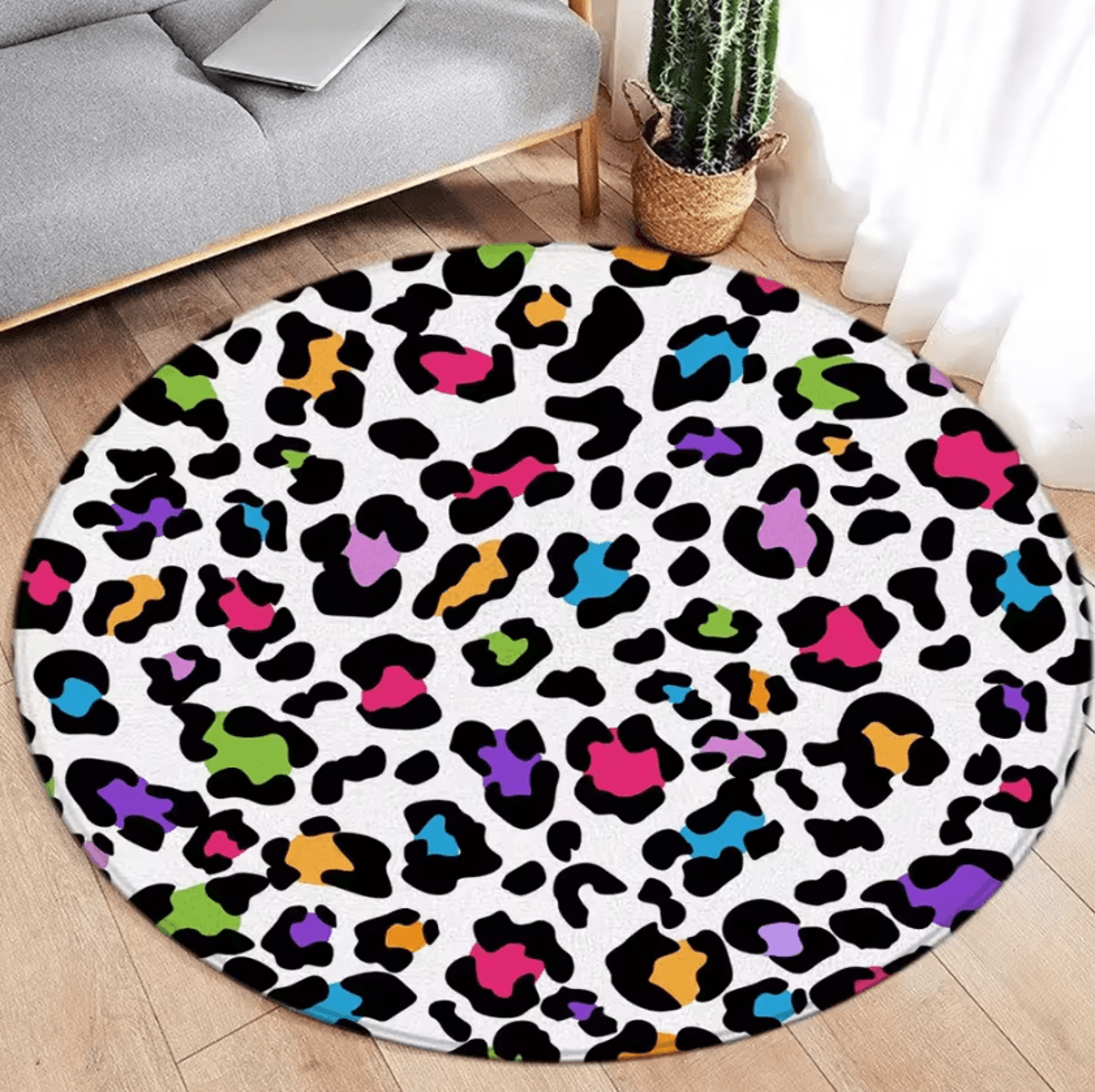 Brown Leopard Print Round Rug  Soft Animal Print Circle Carpet Flannel Floor Decor 10
