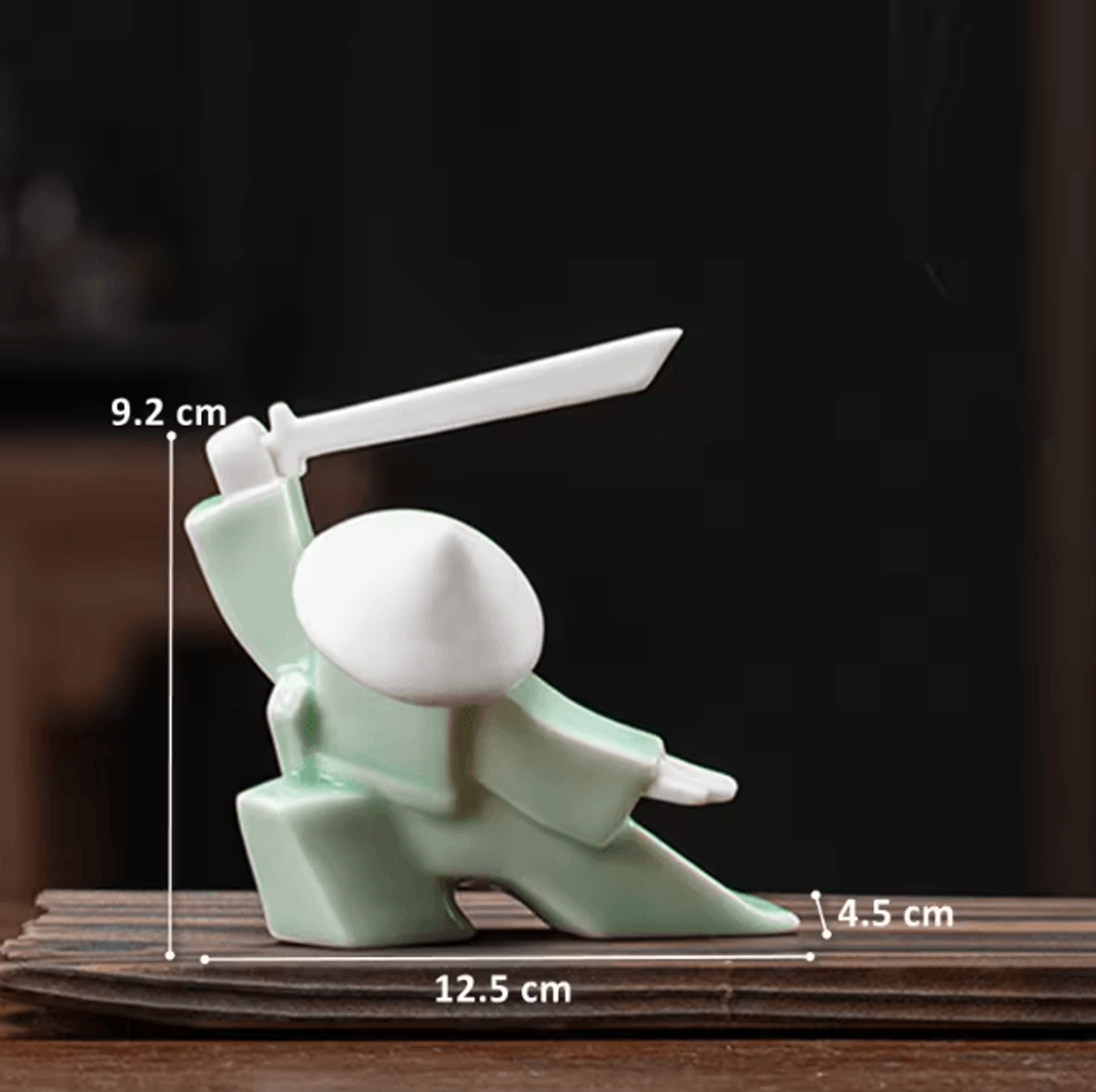 White Ceramic Samurai Figurine  Minimalist Geometric Oriental Warrior Decor 2