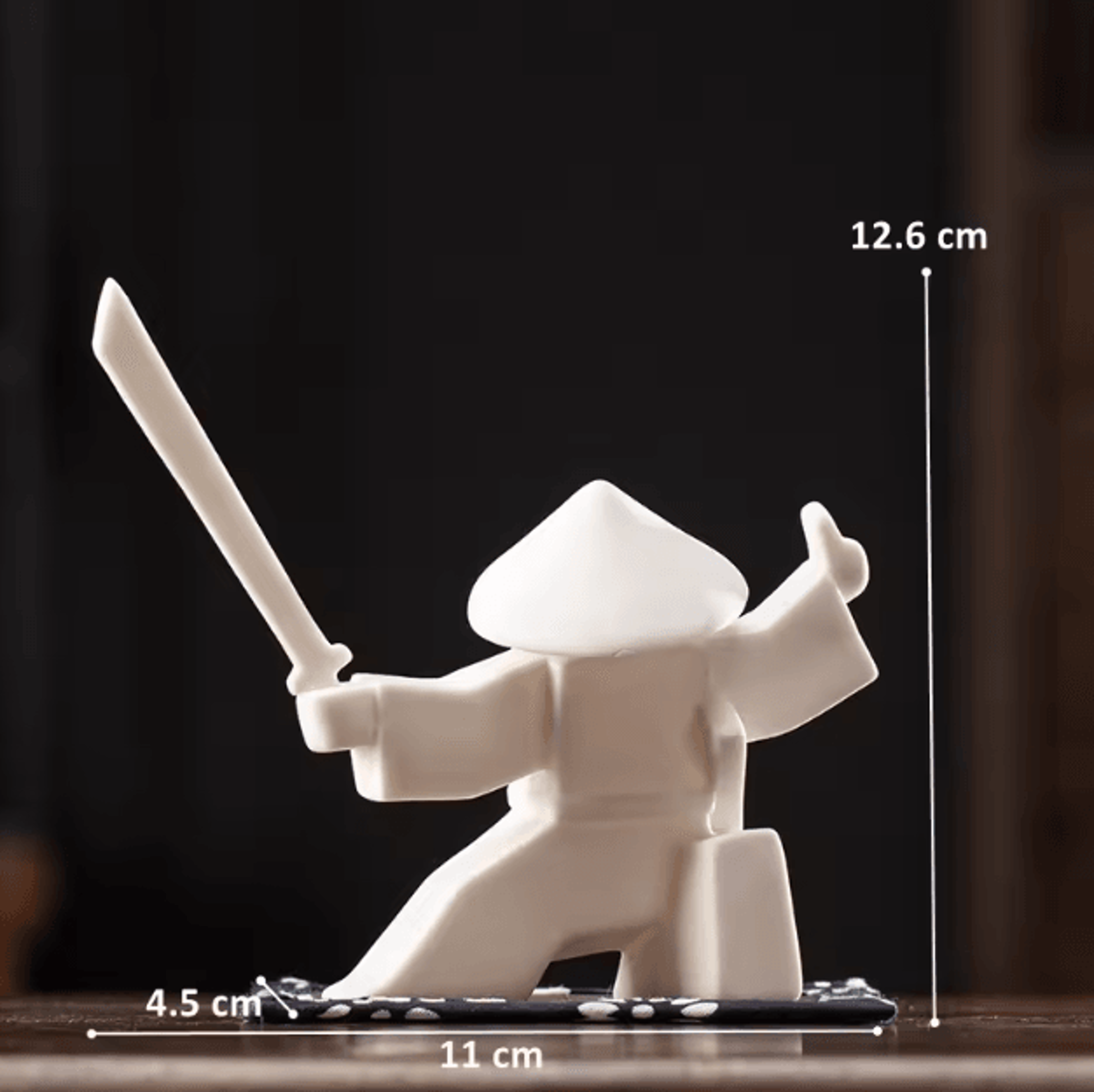White Ceramic Samurai Figurine  Minimalist Geometric Oriental Warrior Decor 3