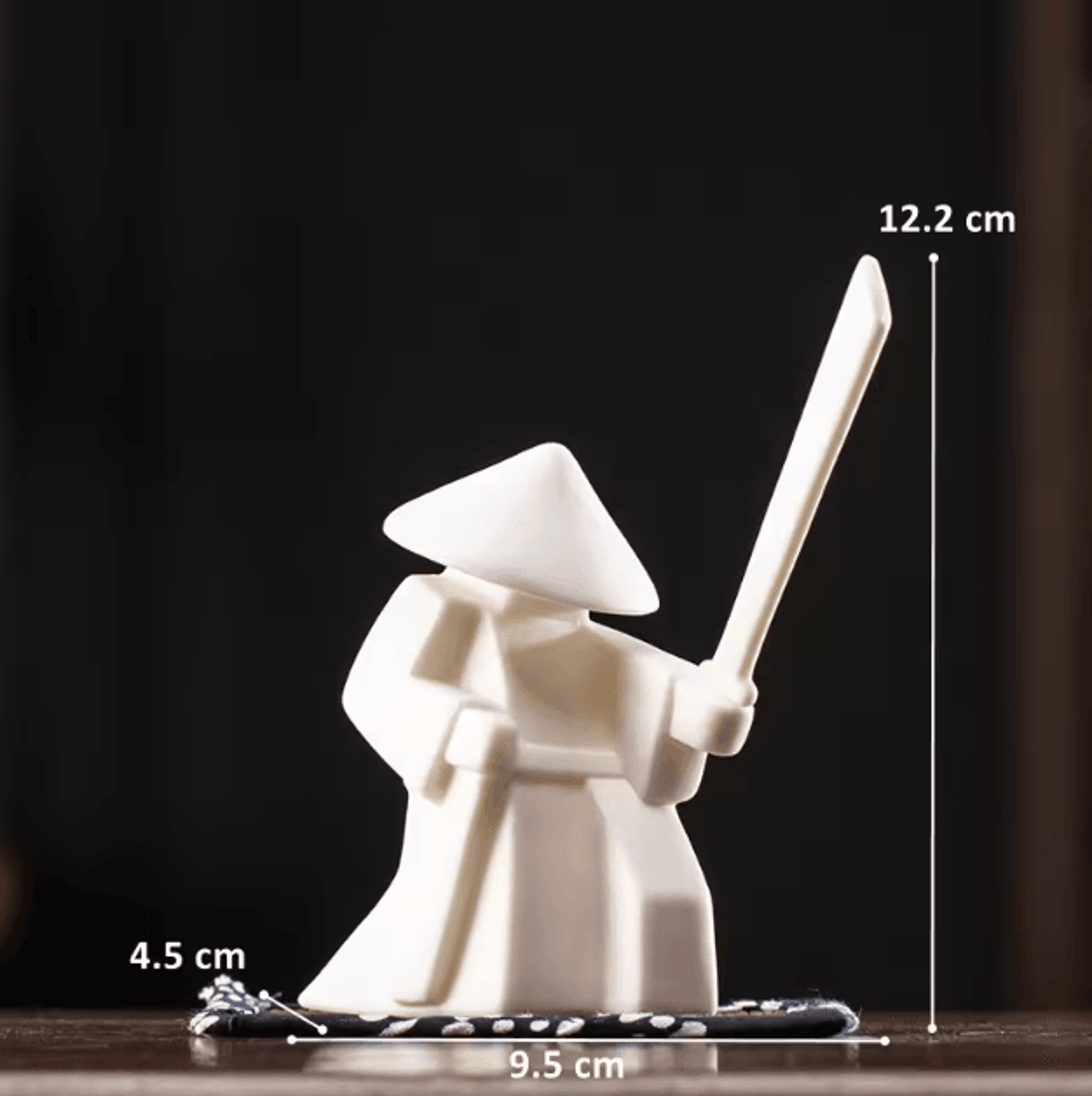 White Ceramic Samurai Figurine  Minimalist Geometric Oriental Warrior Decor 5
