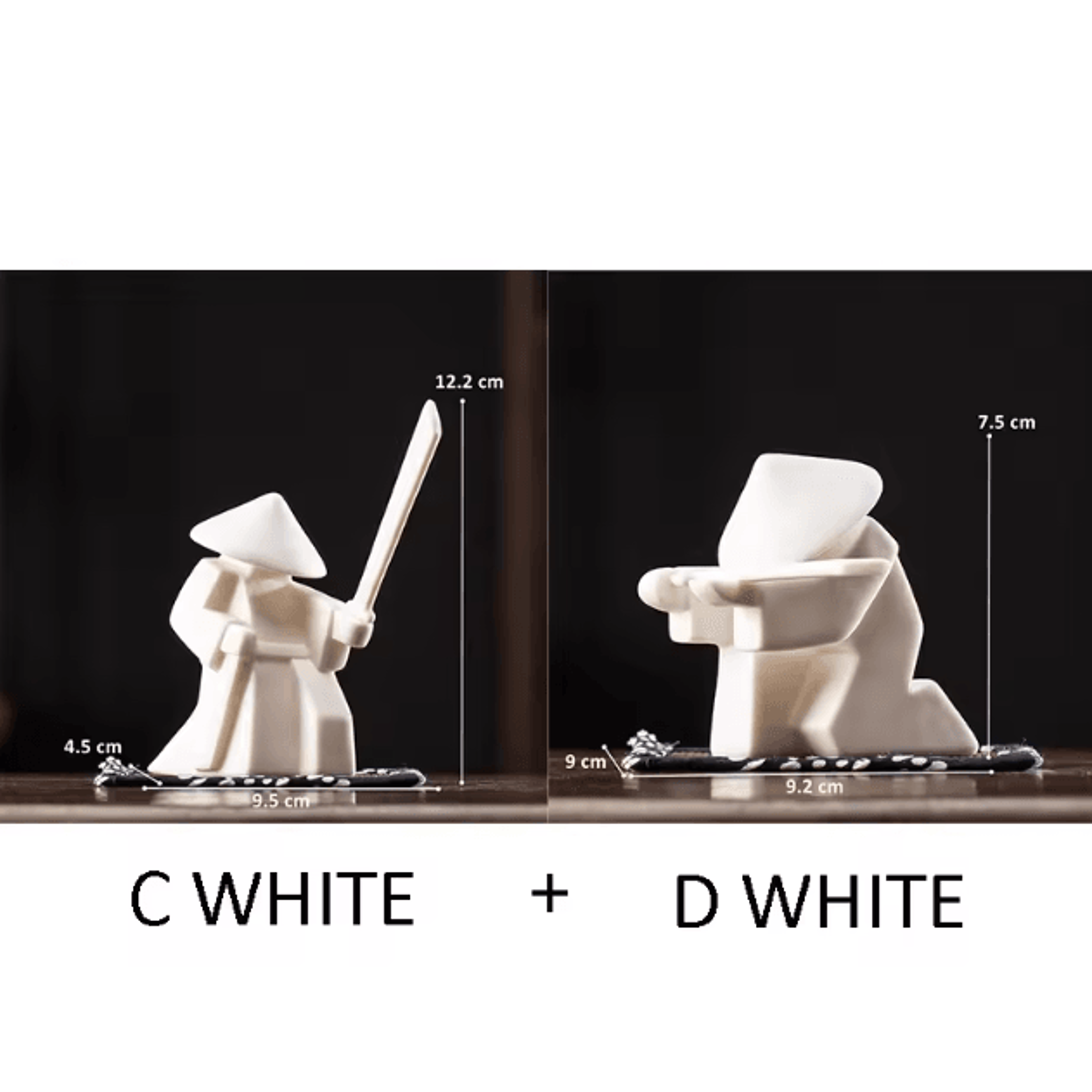 White Ceramic Samurai Figurine  Minimalist Geometric Oriental Warrior Decor 14