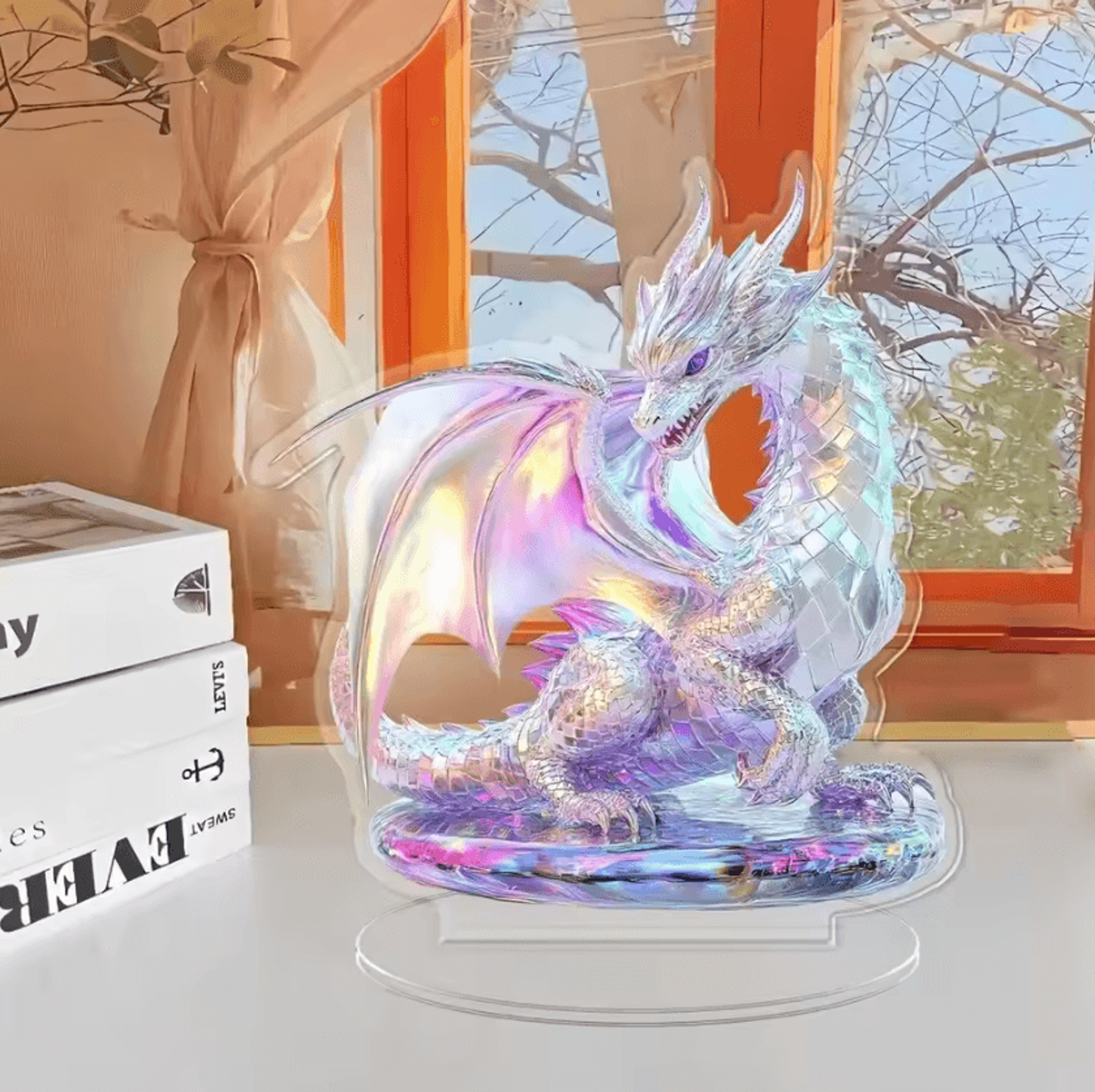 Acrylic Crystal Dragon Figurine  Modern 2D Fantasy Table Decor 6