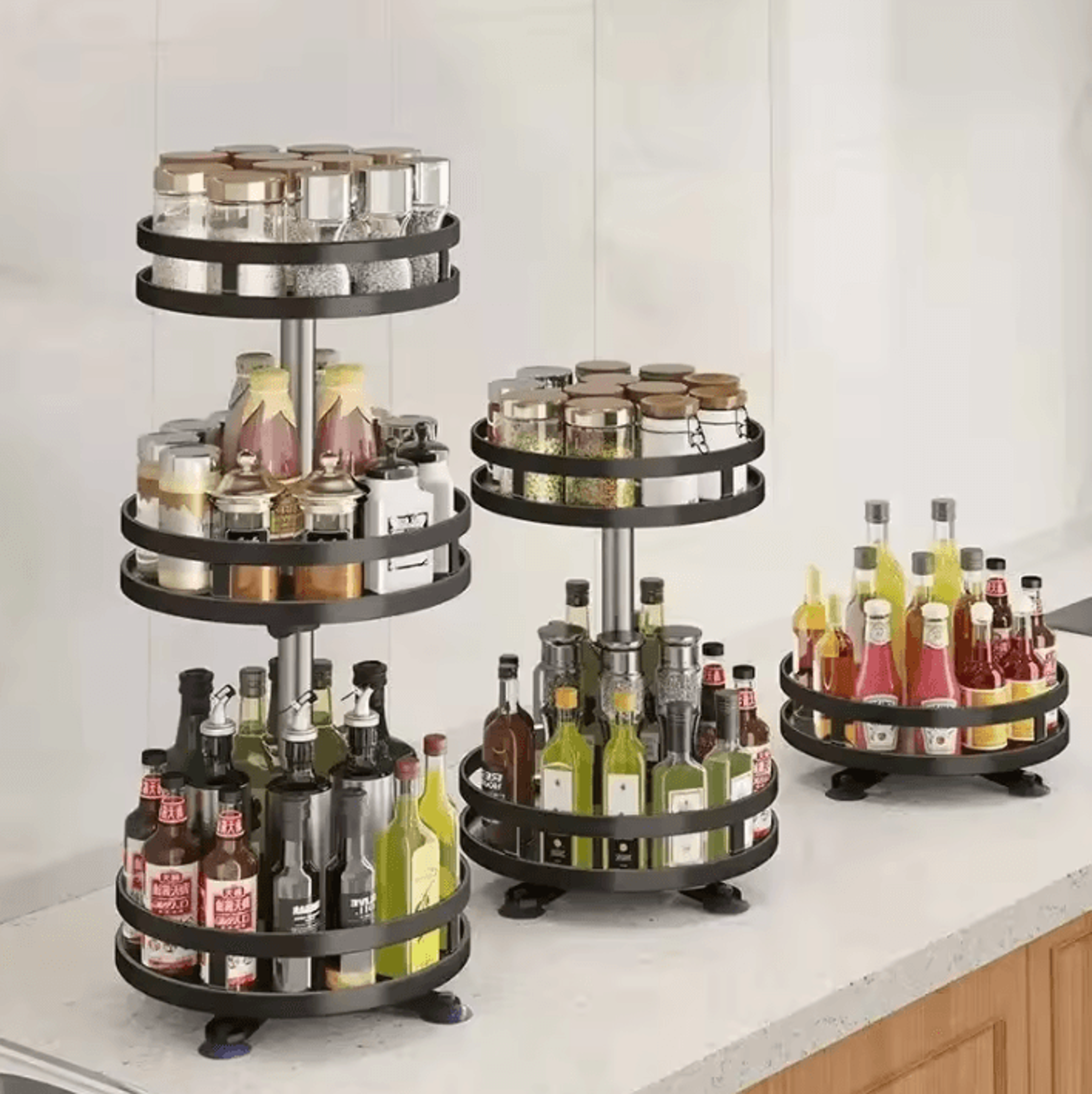 360 Rotating Kitchen Storage Rack  Multifunction Spice Organizer Turntable 0