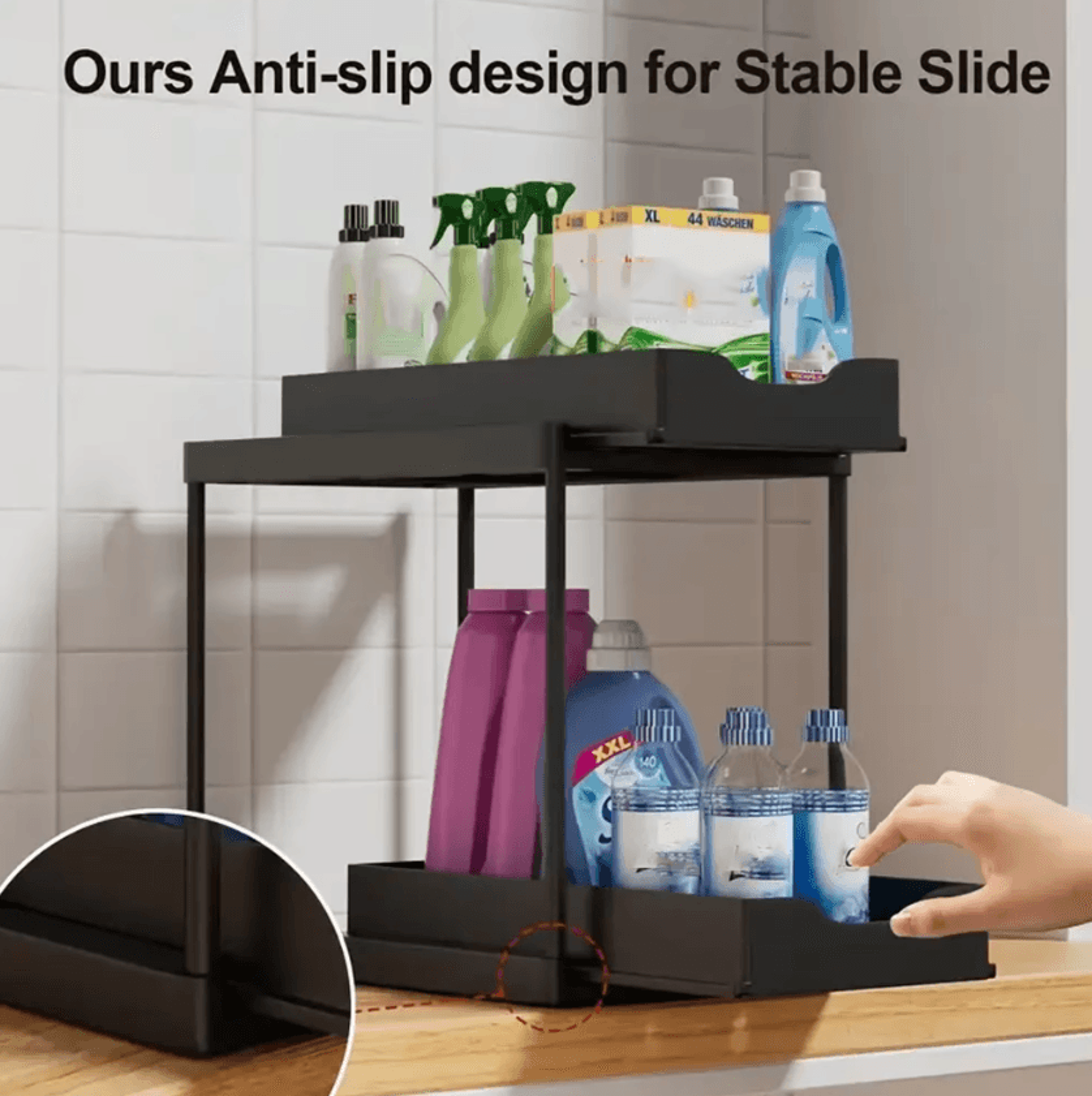 DoubleLayer PullOut Kitchen Storage Rack  Under Sink Organizer With Hooks 1