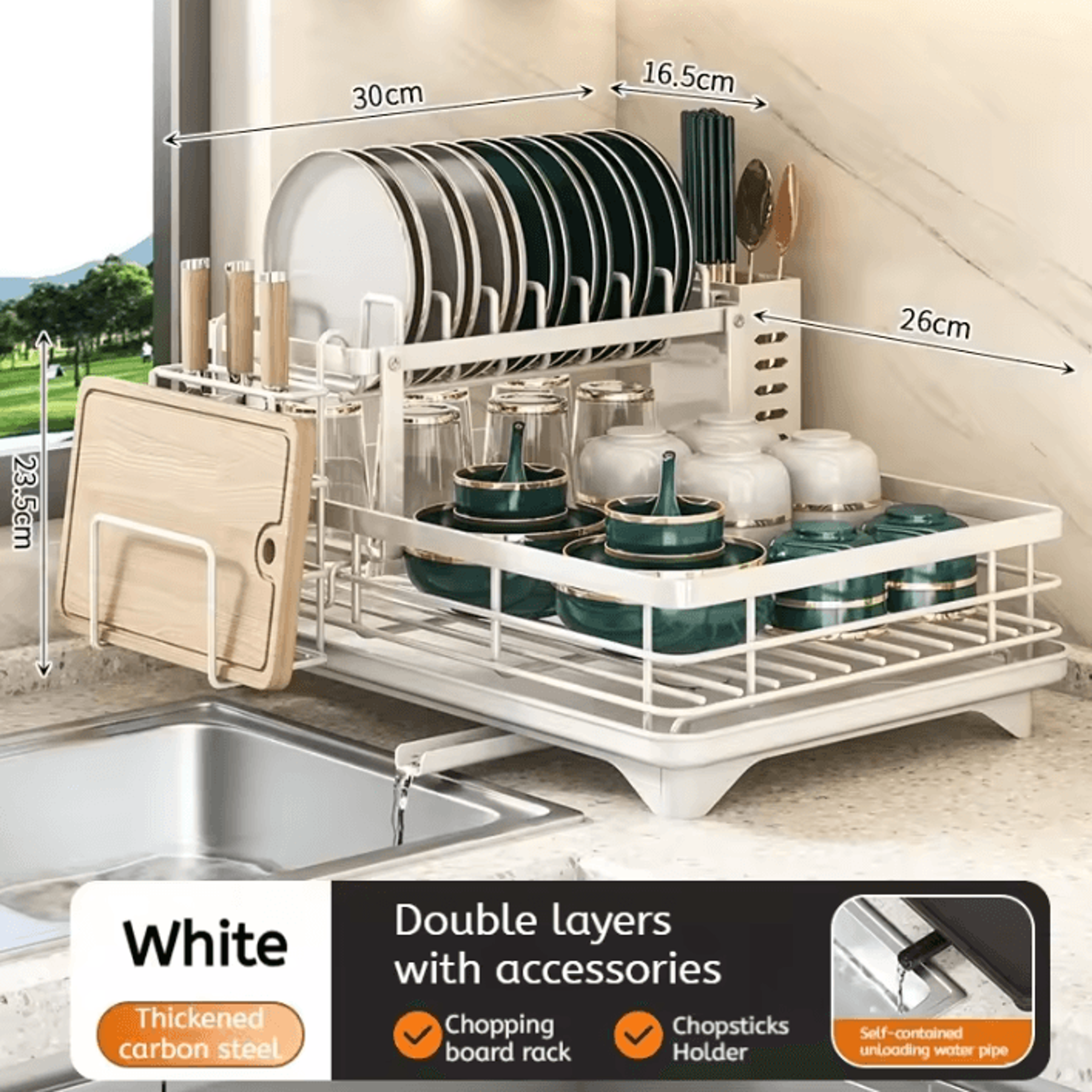 Adjustable OverSink Dish Drying Rack  Stainless Steel Kitchen Organizer With Drainboard 5
