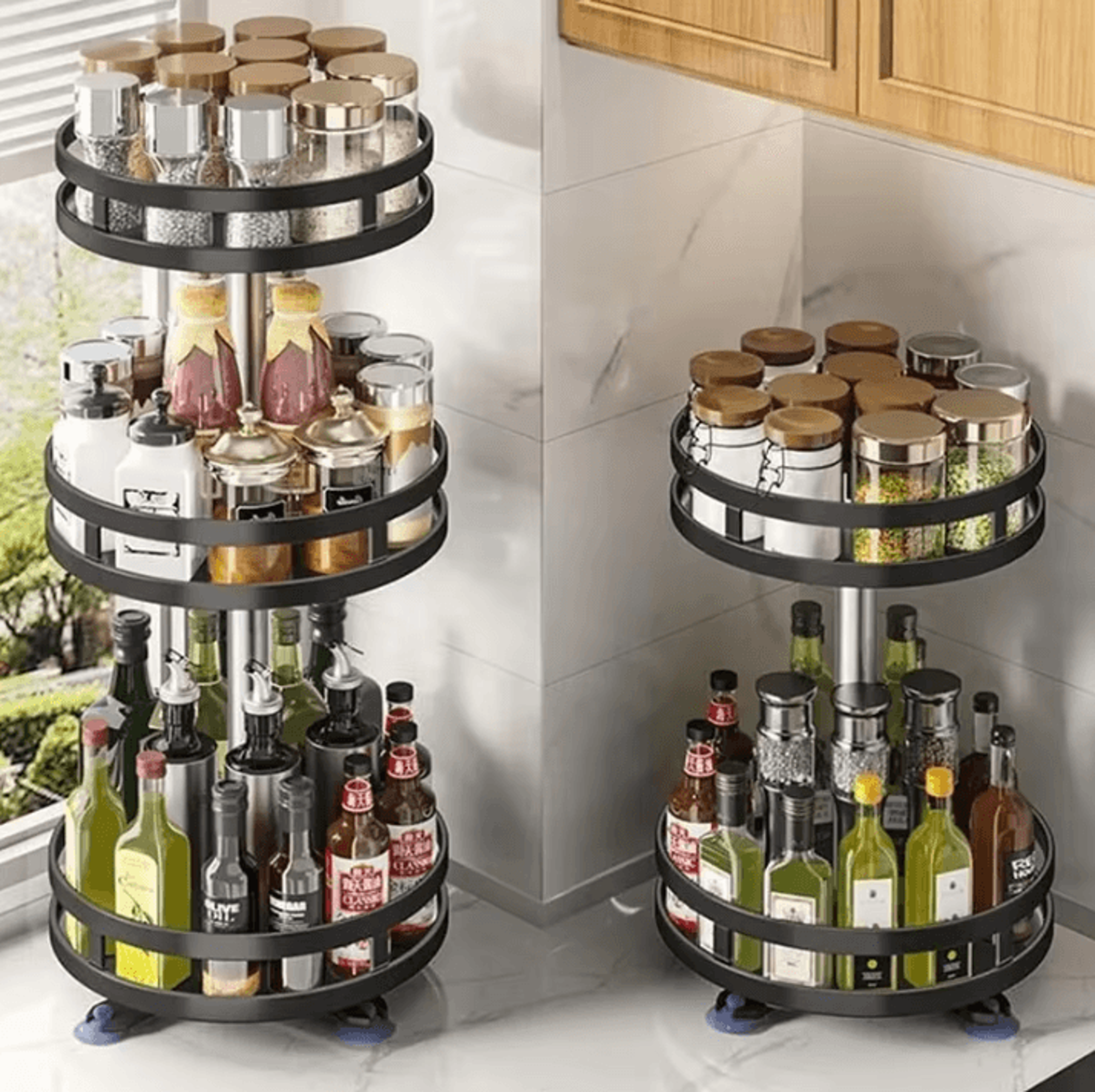 360 Rotating Spice Organizer Tray  NonSlip Kitchen Turntable For Bottles  Seasonings 0
