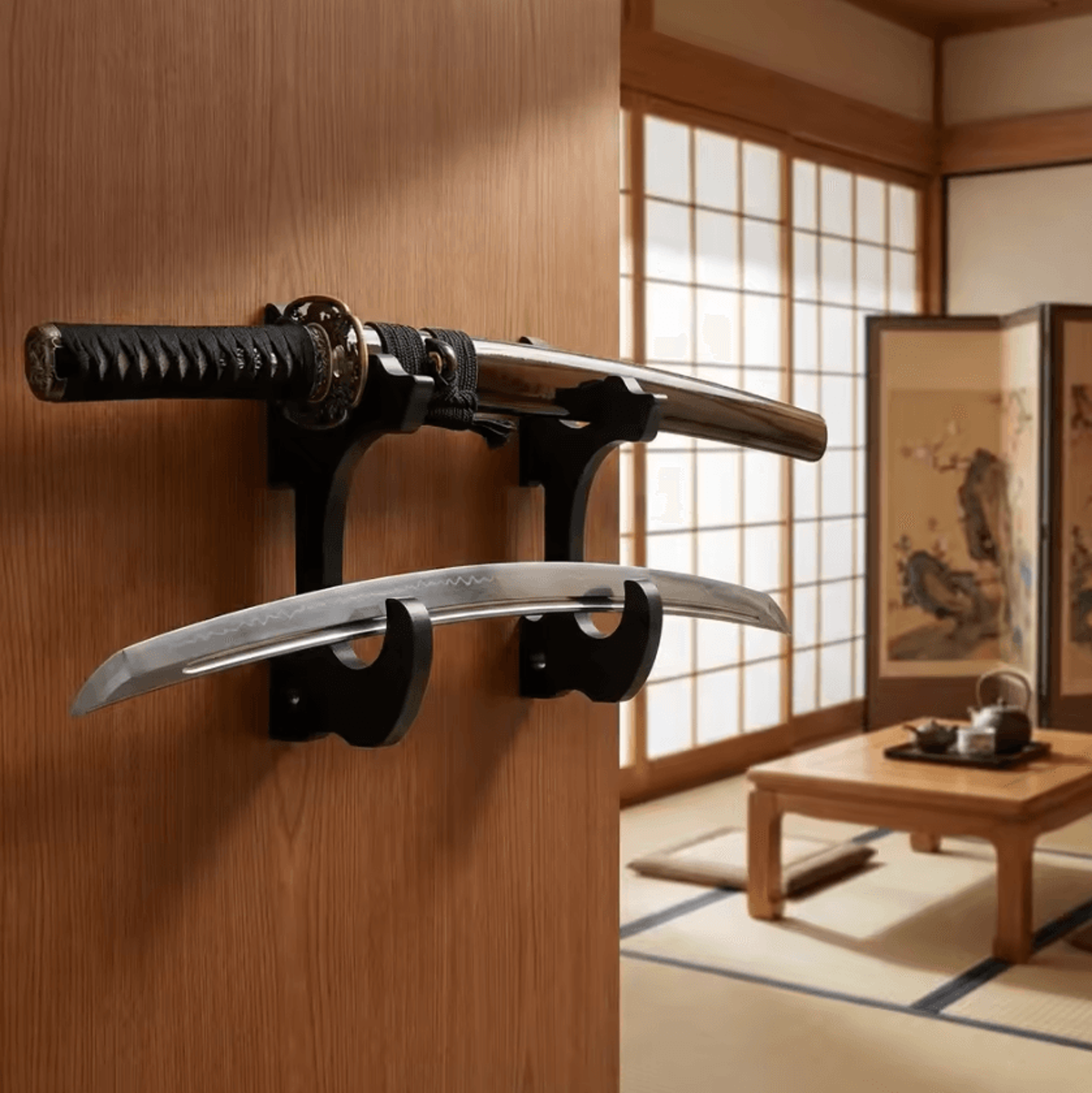 WallMounted Wooden Sword  Gun Display Rack  MultiUse Katana  Rifle Storage Holder 0