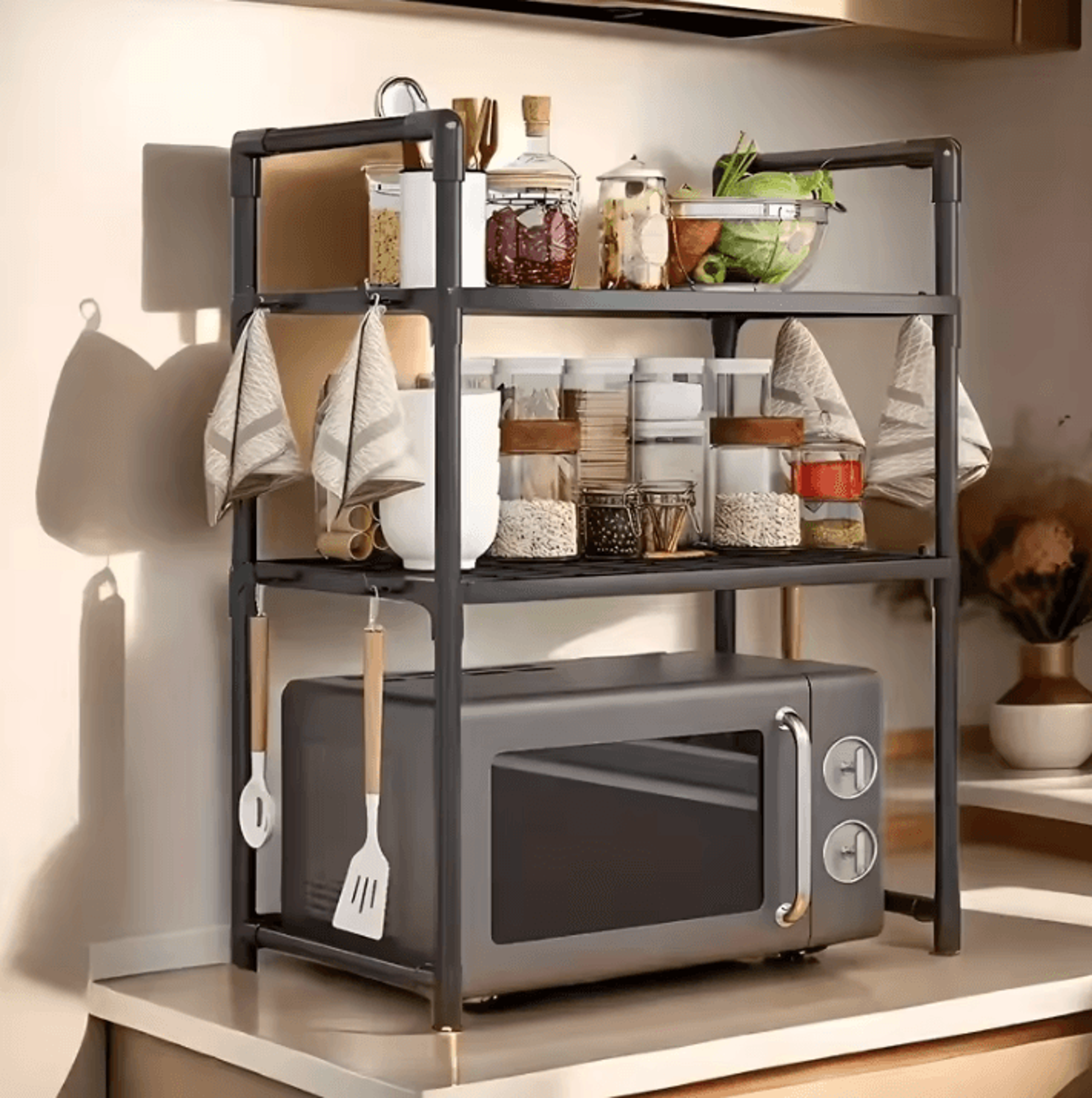 SpaceLift Microwave Oven Storage Rack Microwave Storage Rack Kitchen Counter Organizer Space Saving 0