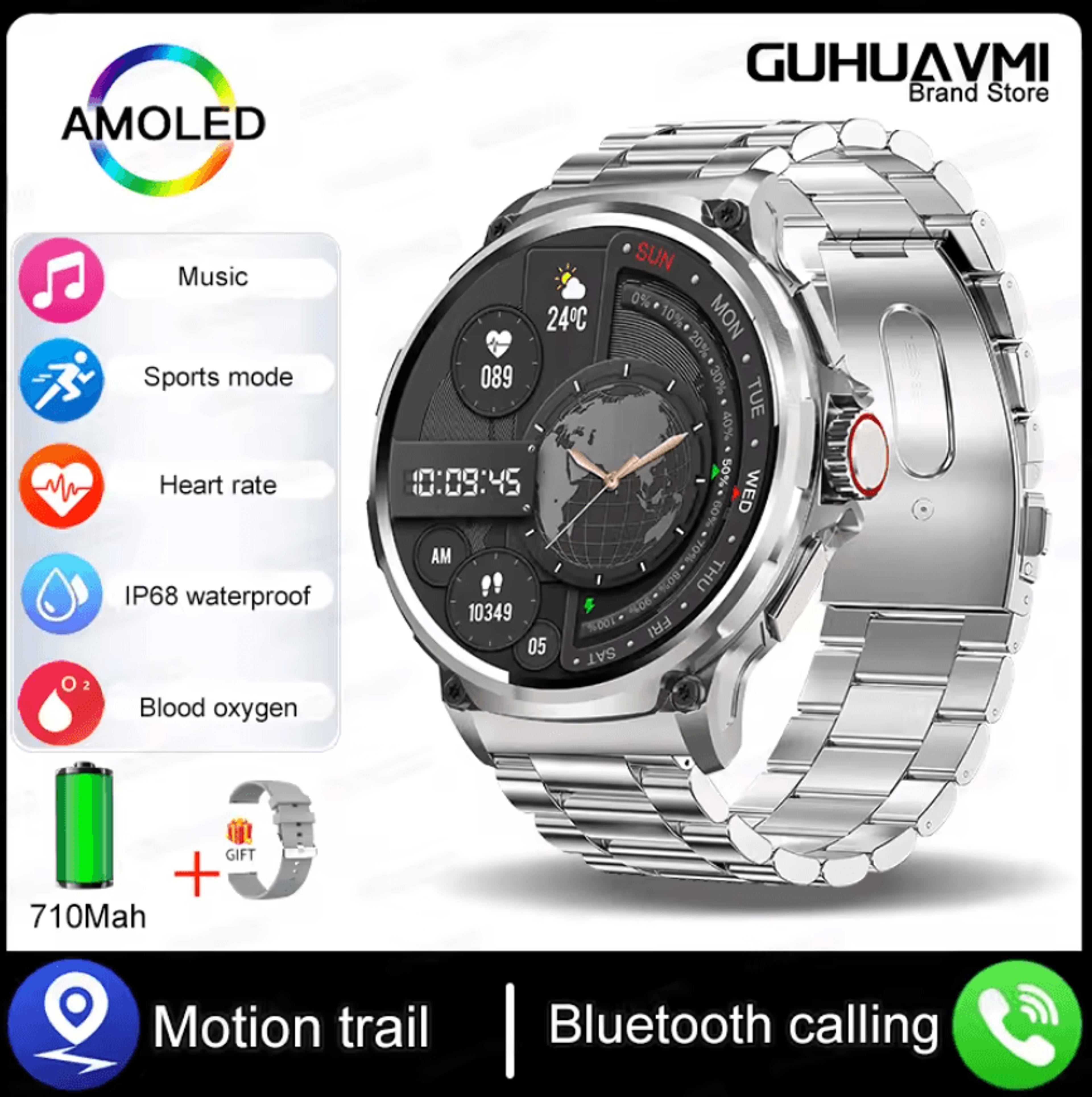 Ultra AMOLED GPS Smartwatch With Bluetooth Call  710mAh Long Battery 5