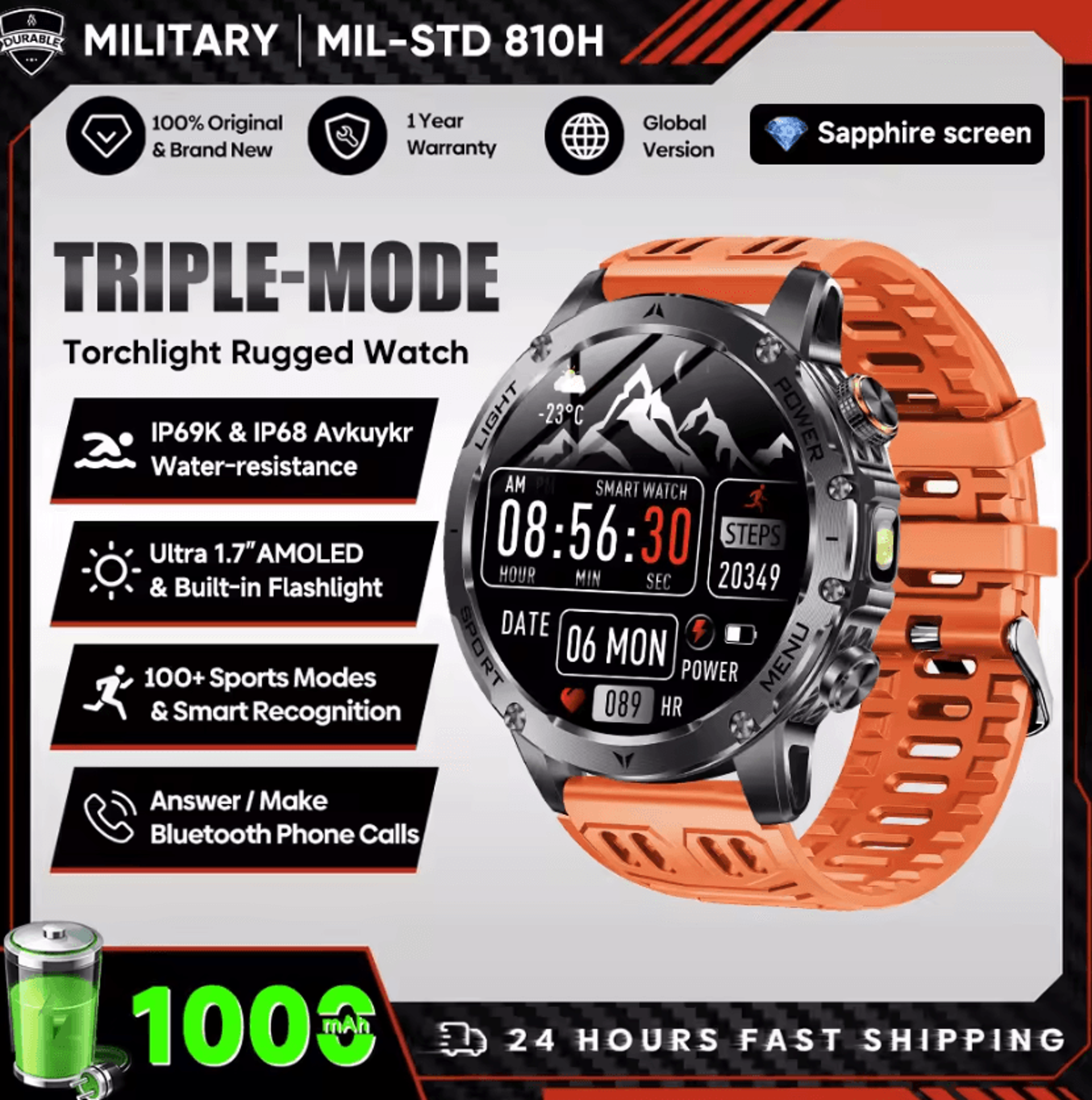 17 AMOLED GPS Smartwatch With Bluetooth Call NFC  1000mAh Battery 3