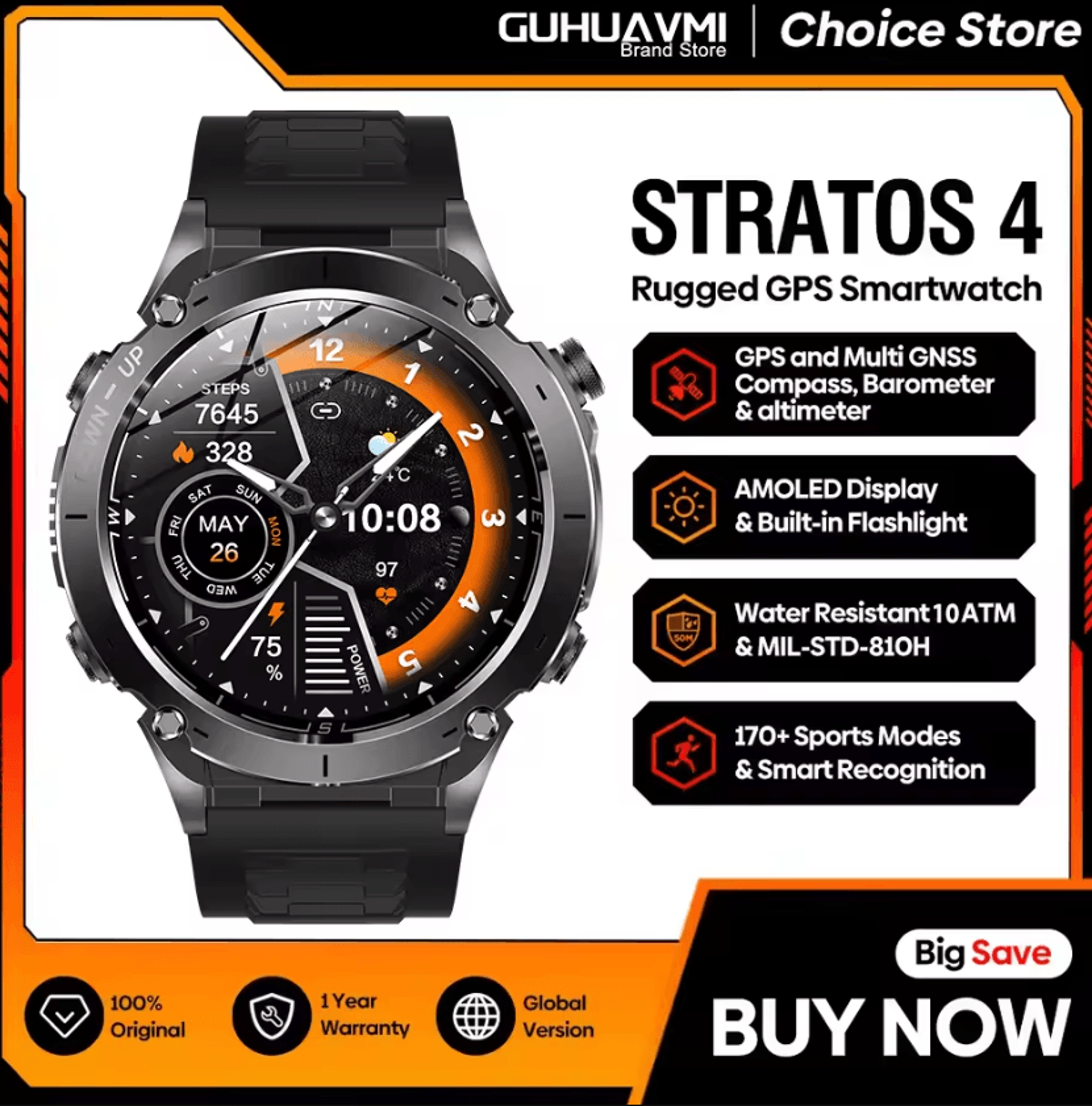 Stratos 4 Pro Rugged GPS Smartwatch With AMOLED Display  Outdoor Navigation 0