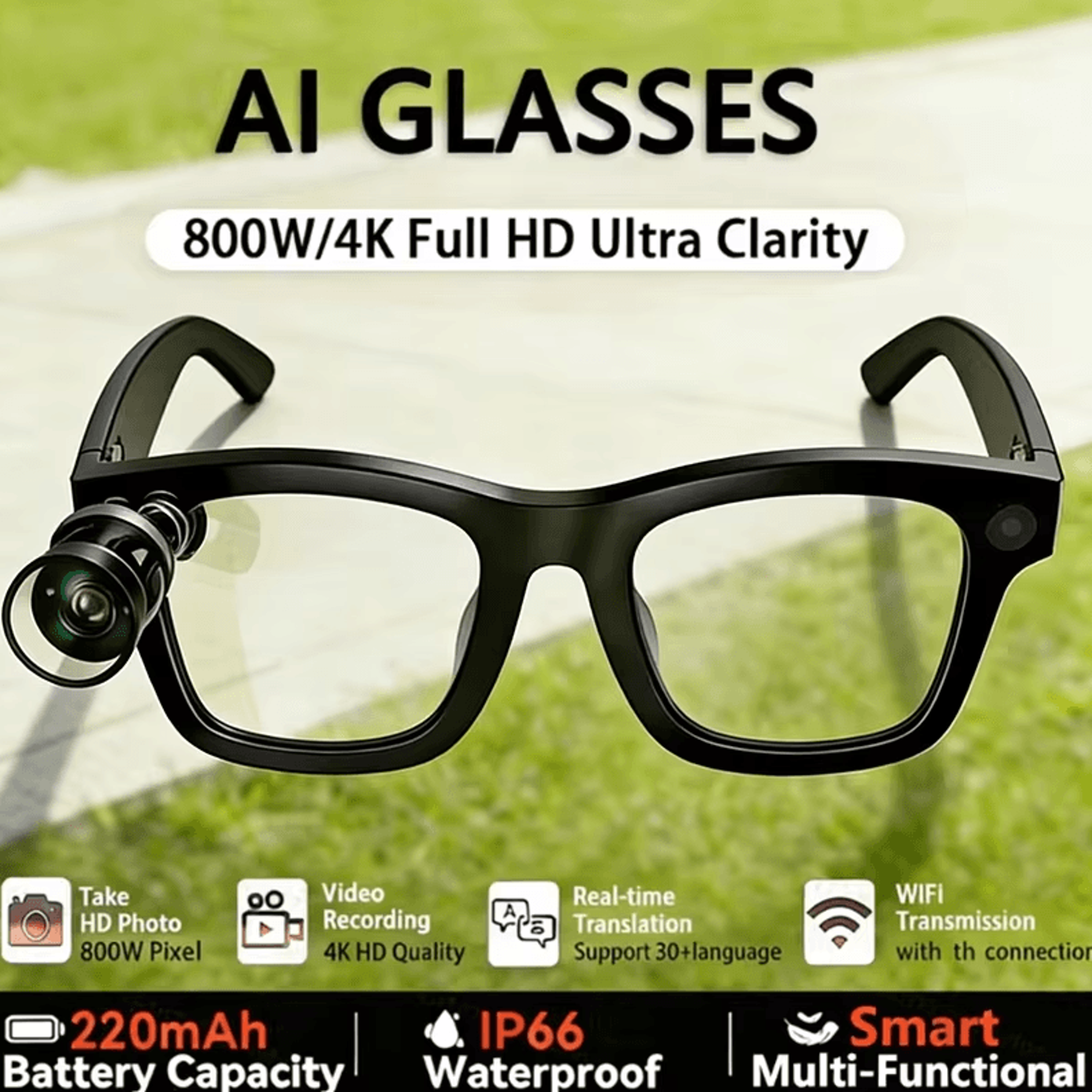 NeoVision 4K AI Smart Camera Glasses With Bluetooth Calling  RealTime Translation 0