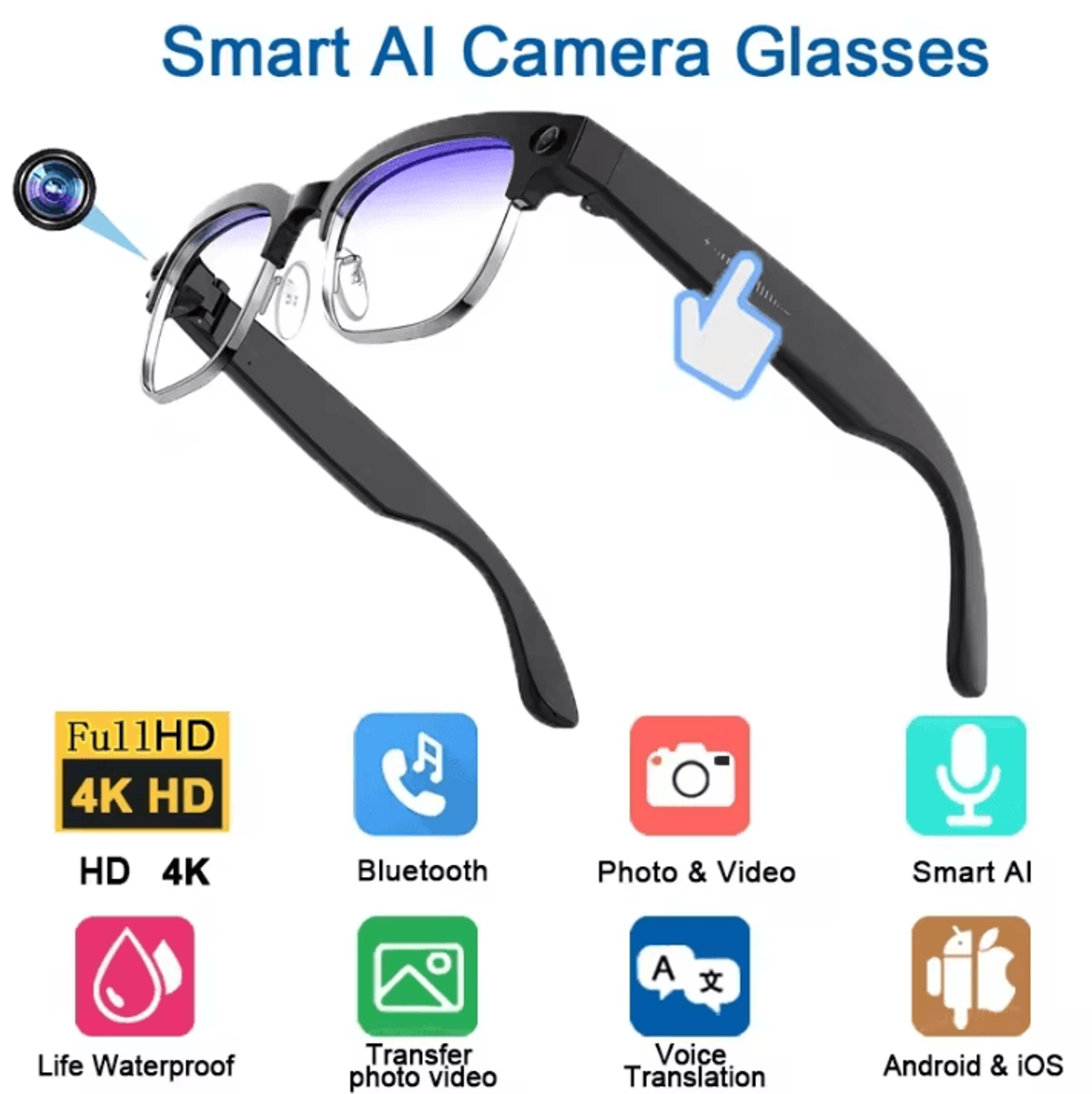 OmniLens 4K AI Smart Translation Glasses With Camera  Bluetooth Calling 5