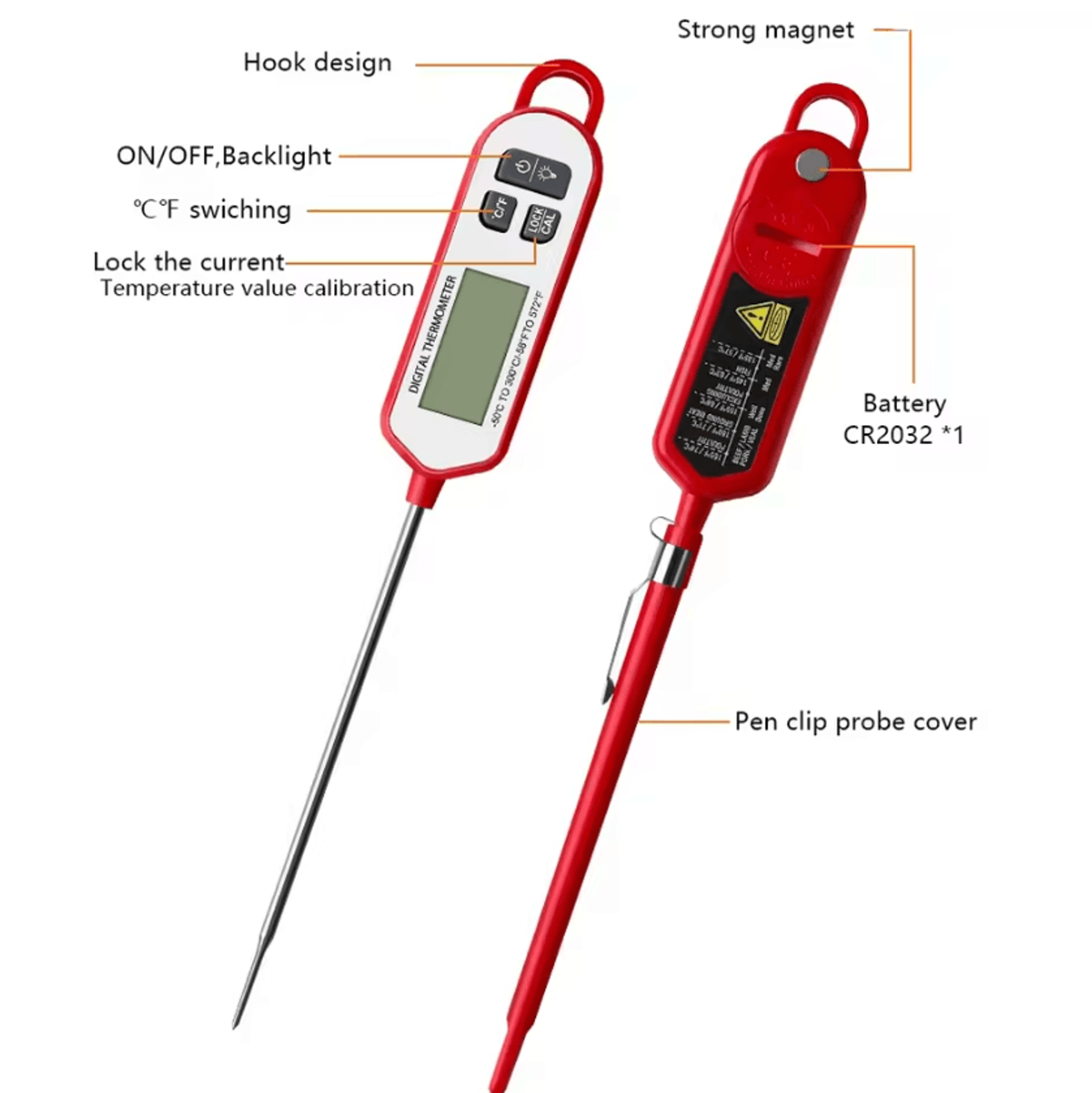Backlit Digital Meat Thermometer Instant Read BBQ  Kitchen Food Probe 3