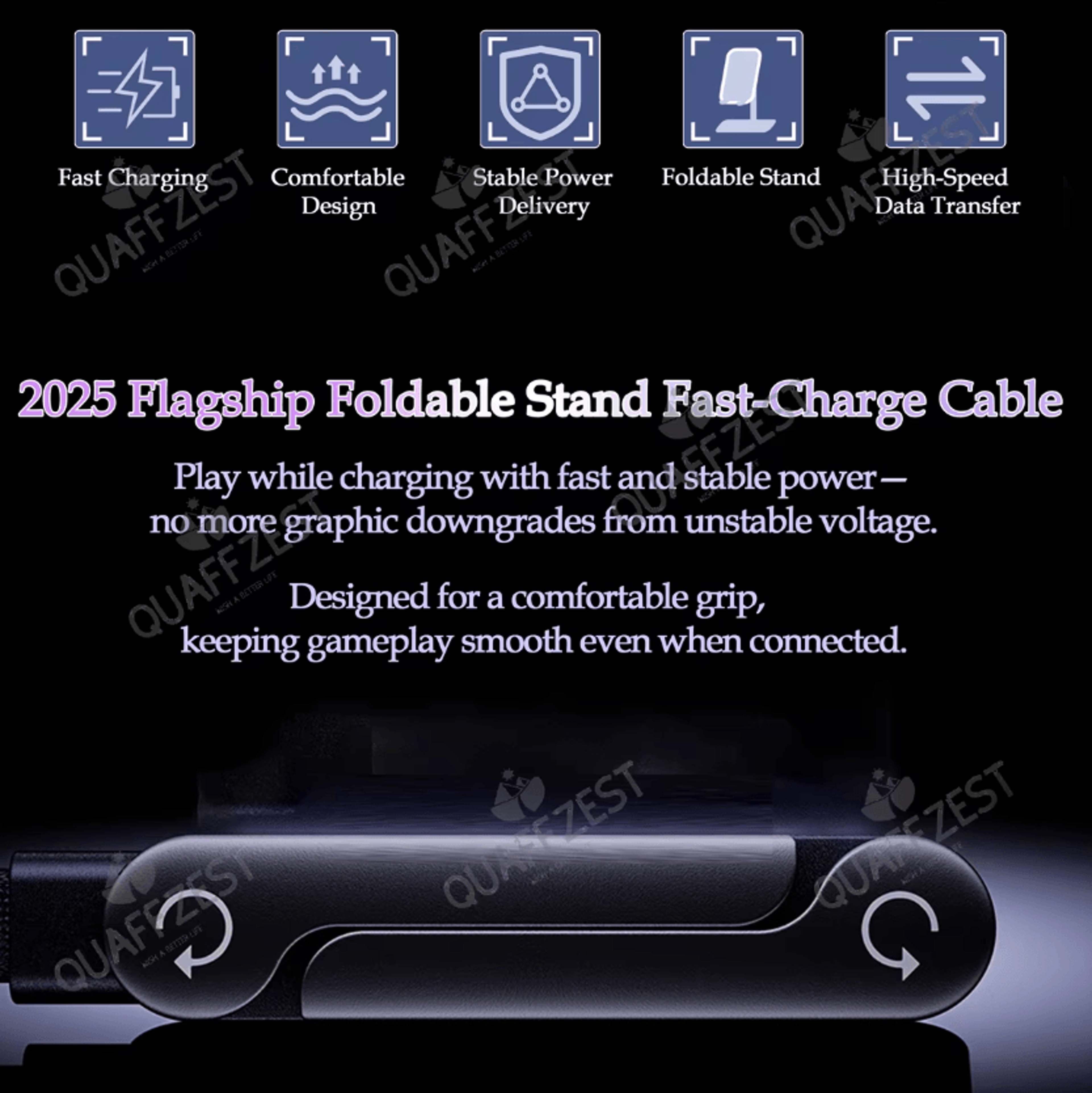 FlexCharge Pro 240W Fast Charging Cable 2in1 TypeC Phone Holder Cable Foldable Stand Data Cable 1