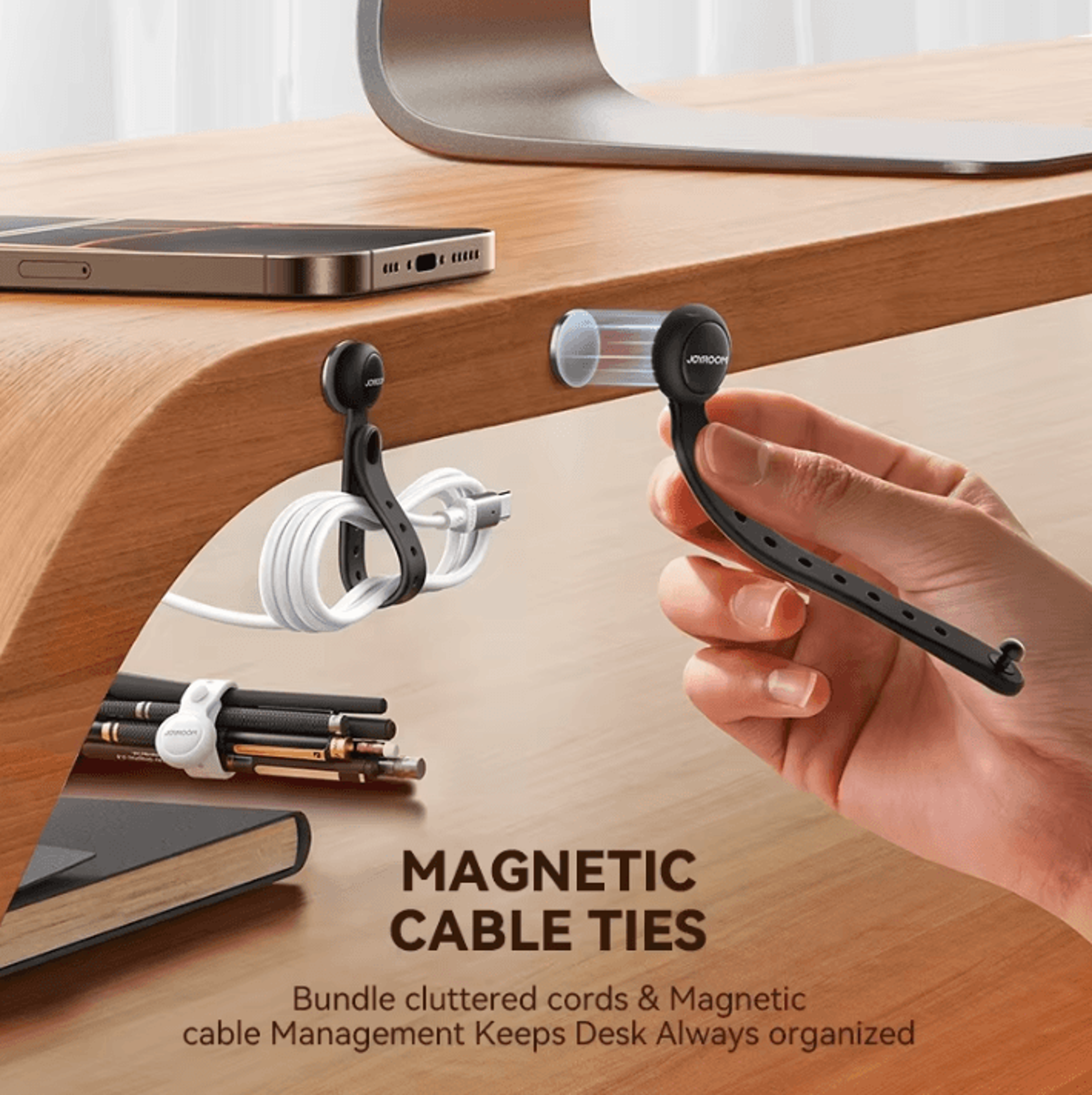 6PCS Magnetic Cable Organizer Straps  Adjustable Hook  Loop Wire Ties 0