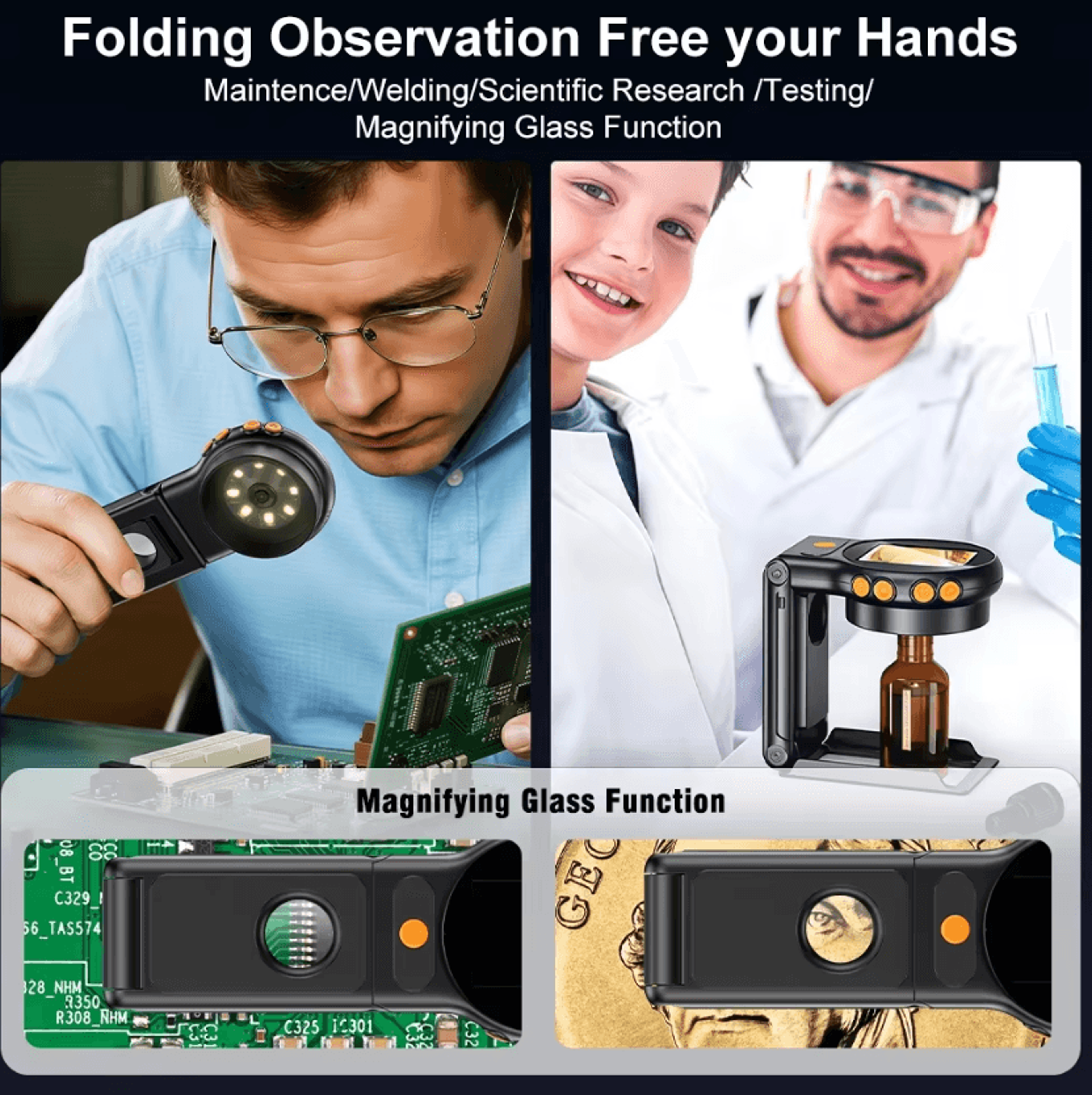 500X Autofocus Digital Microscope With LED  Portable 2 Screen Repair Tool 3