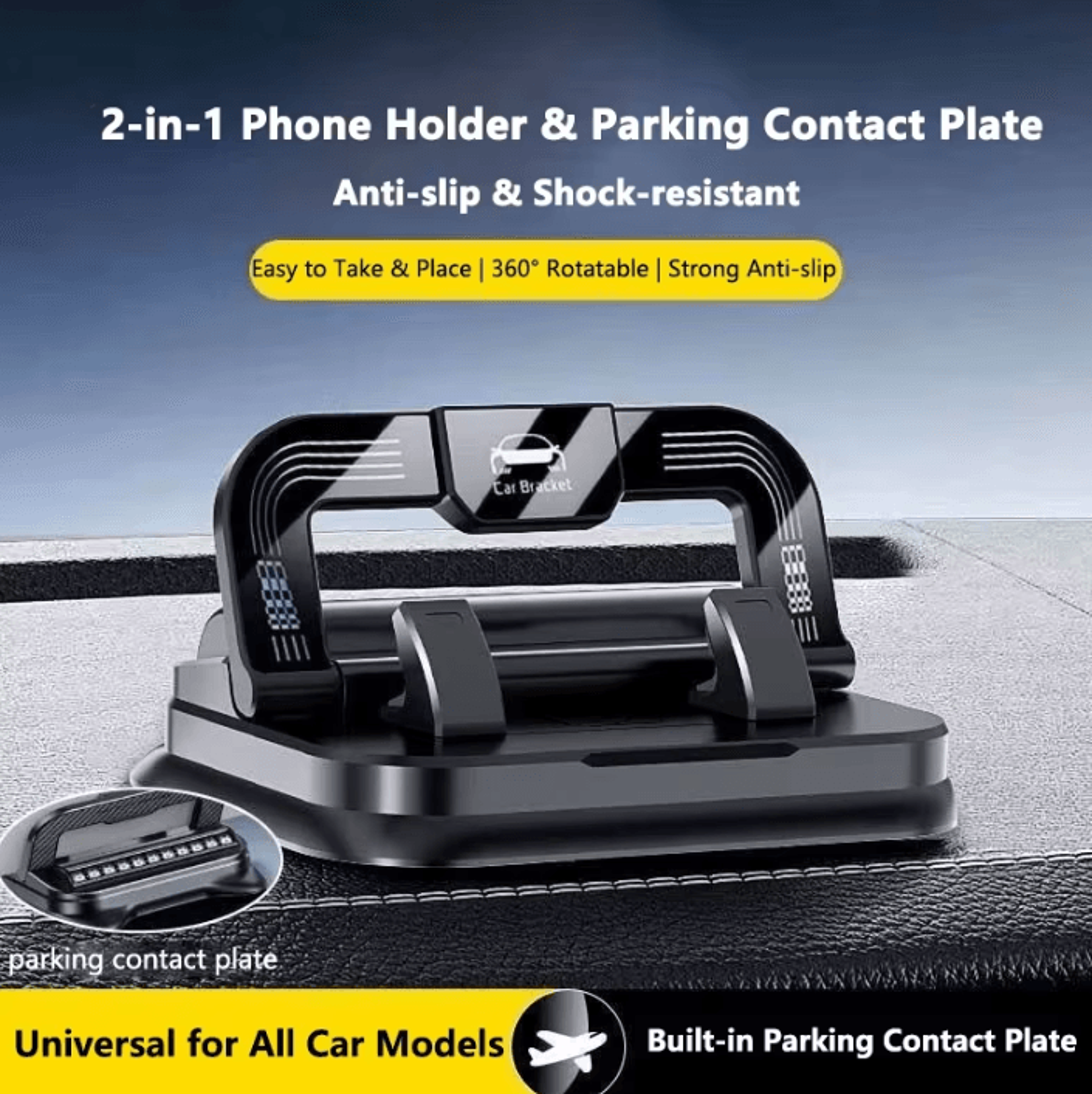 360 Rotating Dashboard Phone Holder  Universal Car Mount With Number Plate Design 0
