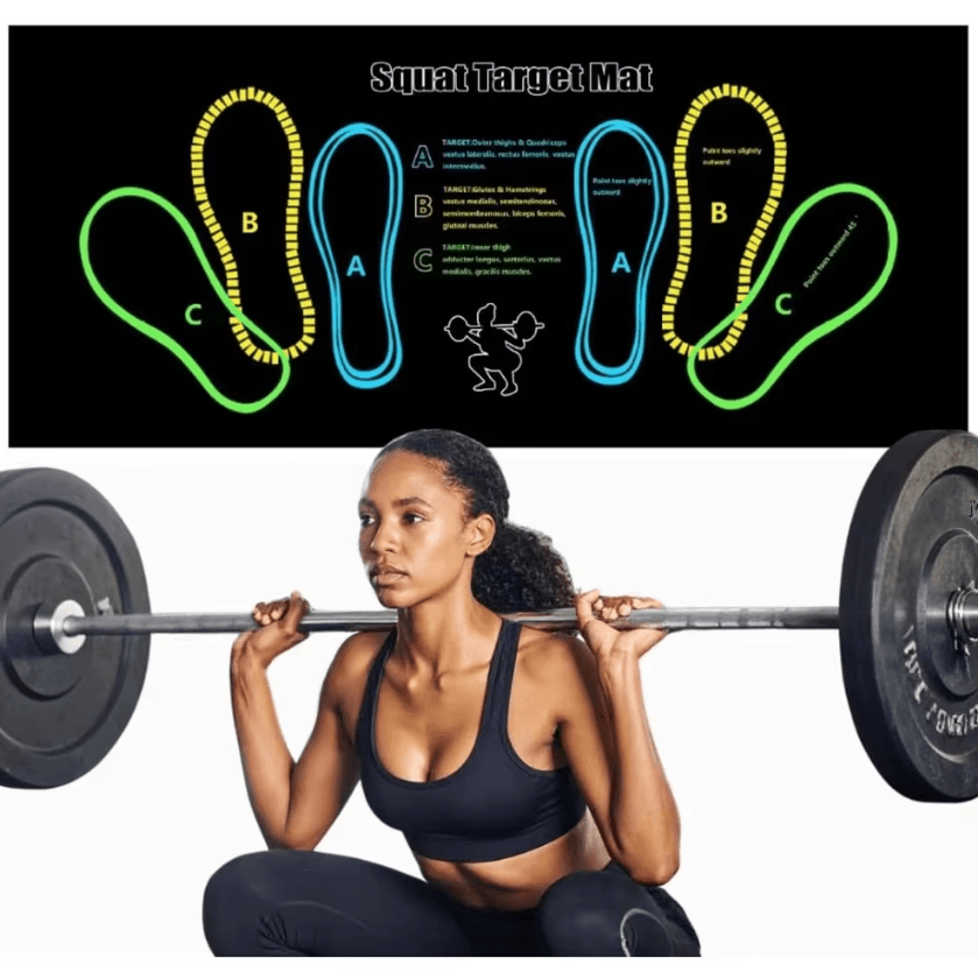 NonSlip Squat Exercise Mat For Home Workouts  Durable TwoTone Fitness Floor Pad With Guide 1