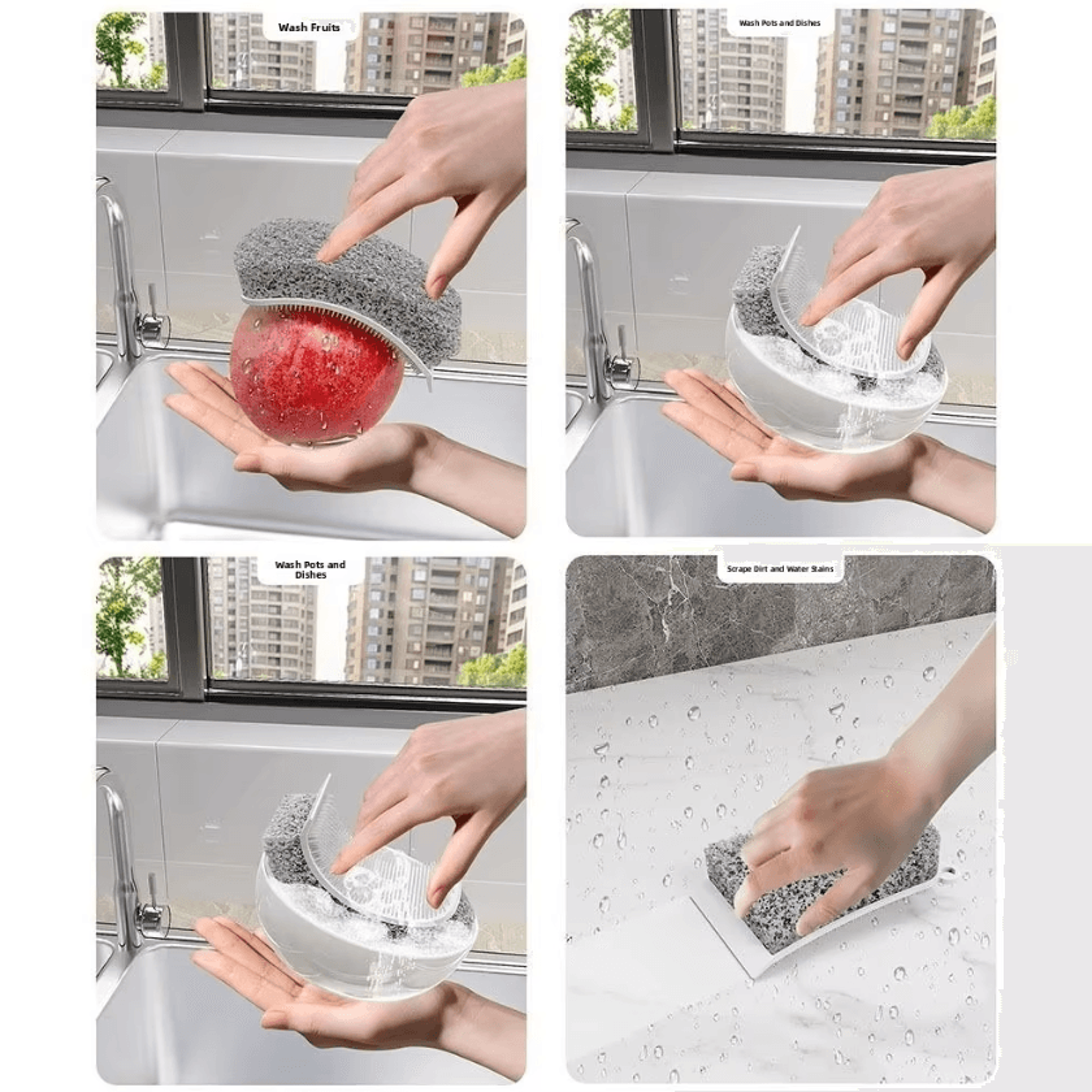 3in1 Silicone Dish Scrubber Brush  MultiUse Kitchen Cleaning Sponge With Wiper  Pot Brush 3