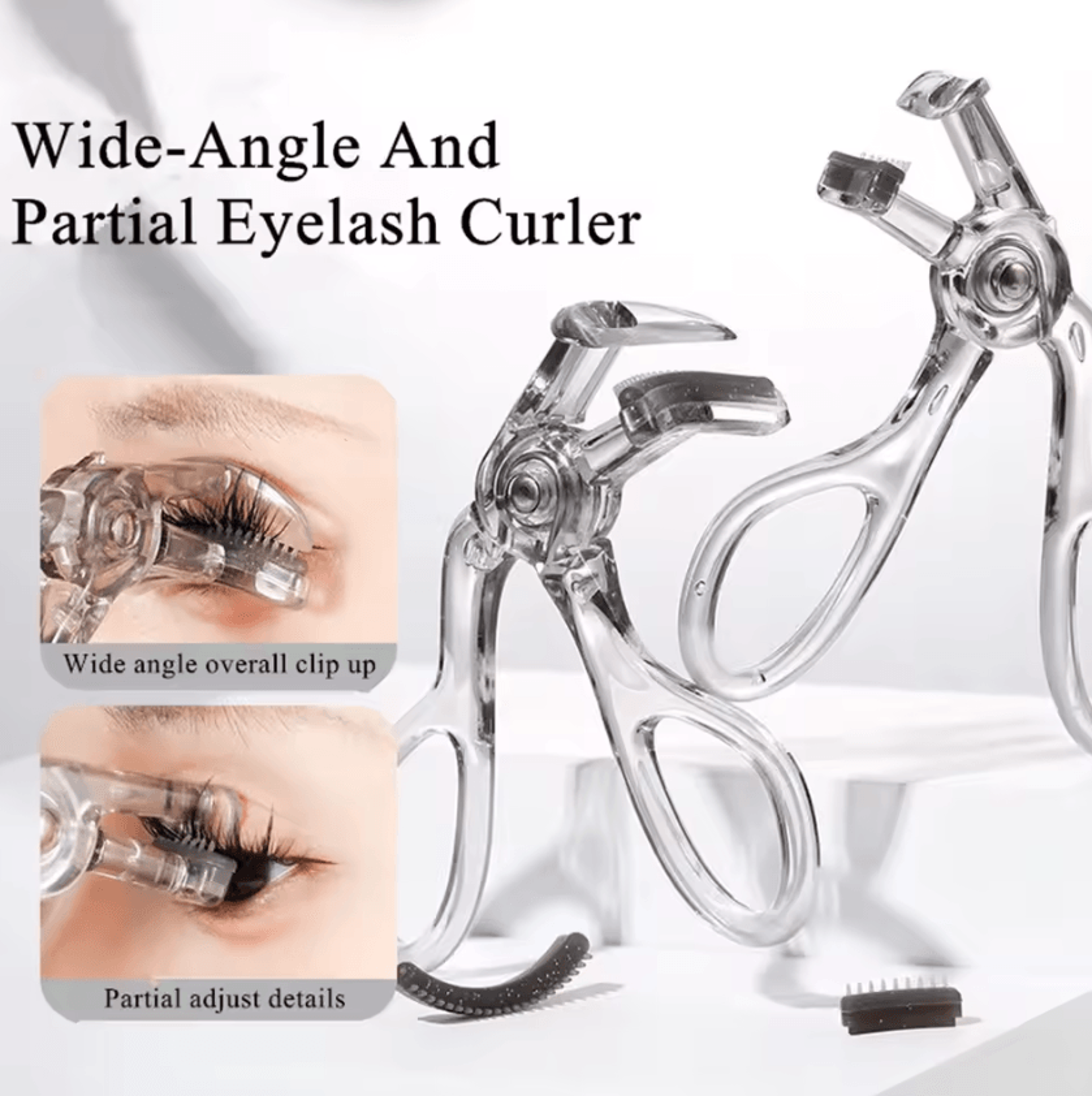 WideAngle Eyelash Curler With Comb  Portable Partial Lash Curler Tool For Natural Lift 0