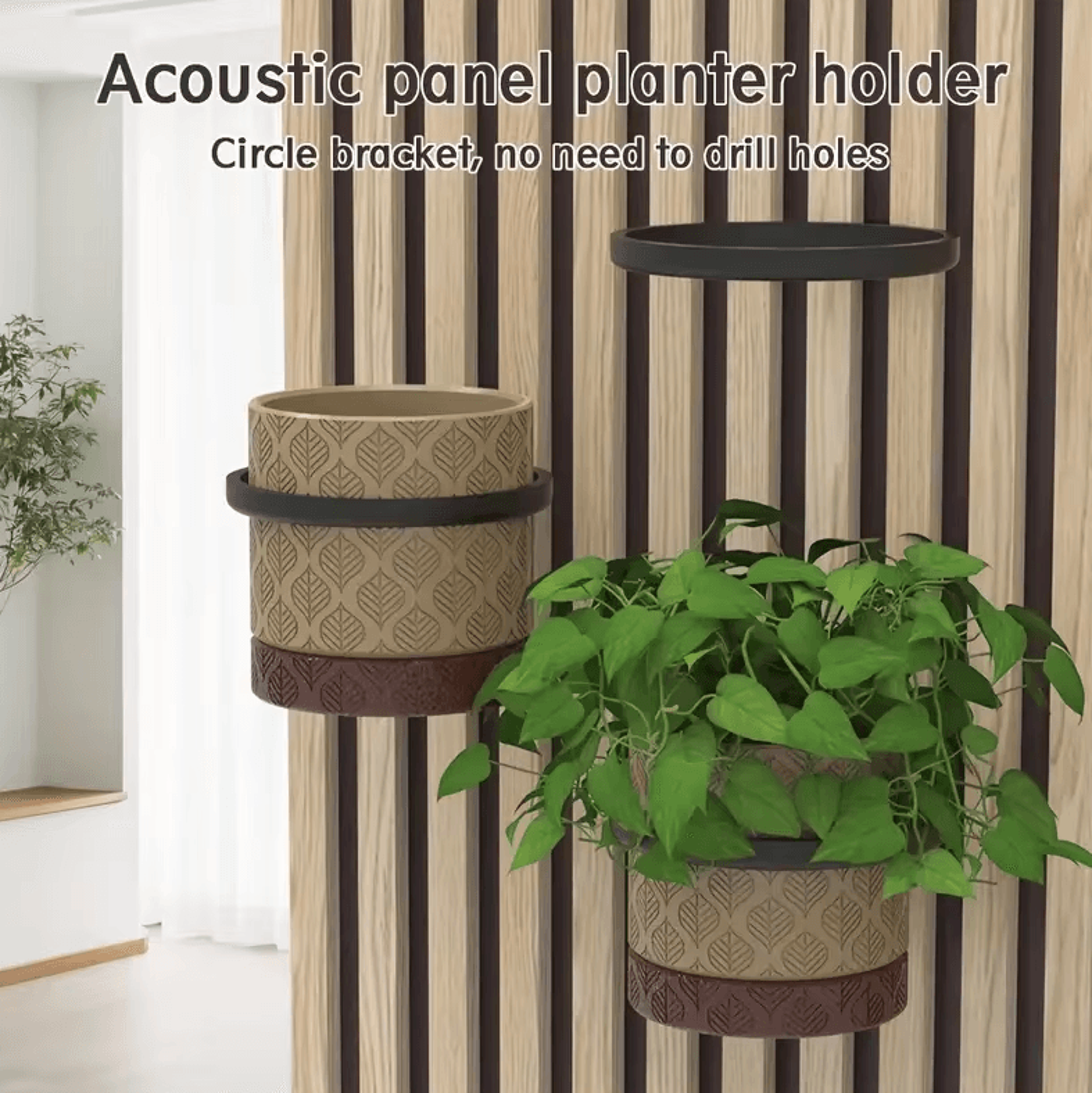 2PCS NoDrill Acoustic Panel Plant Rings  RustProof Holder For Soundproof Boards  Wall Gaps 0