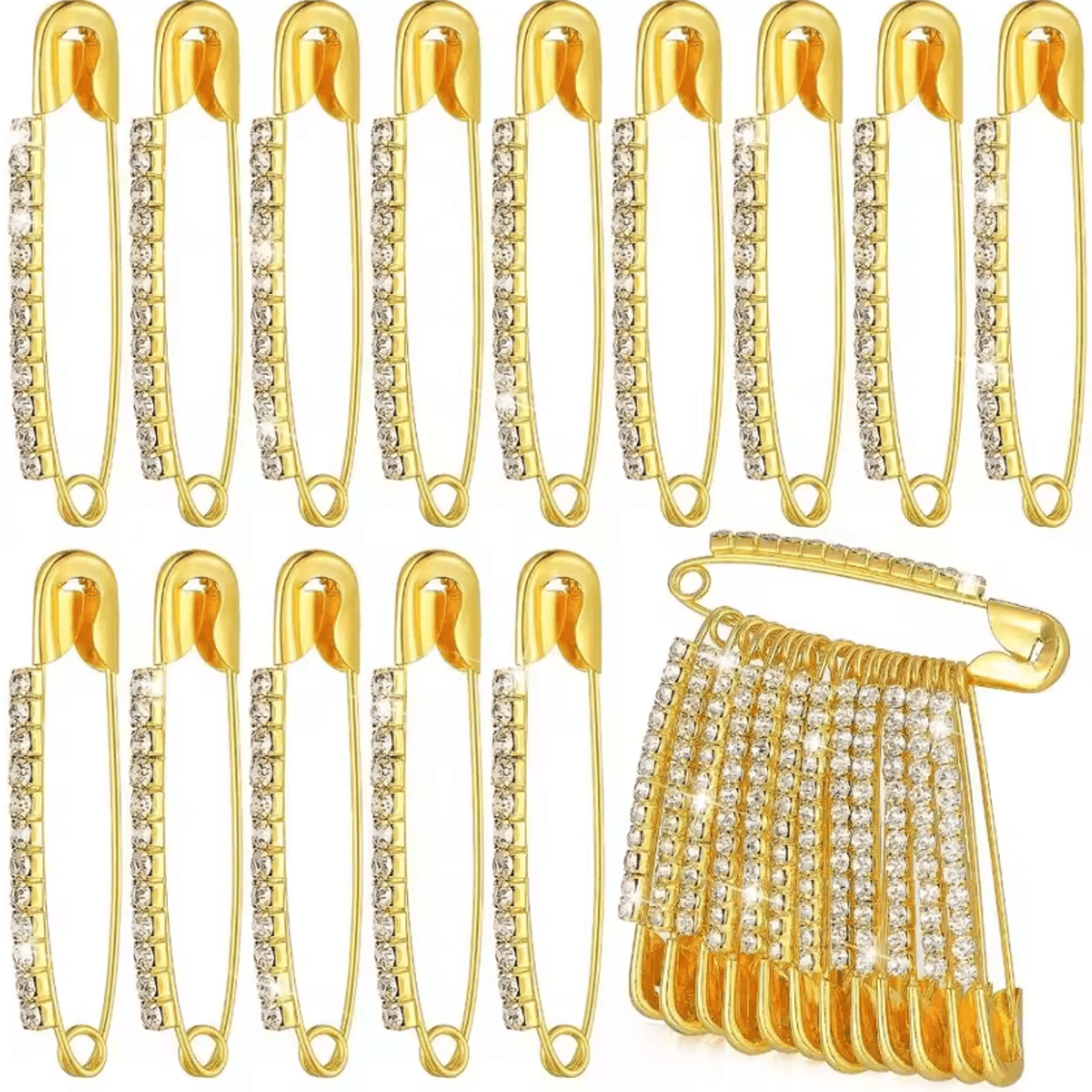 LuxeSpark Gold Rhinestone Safety Pin Brooch Set  Elegant Sweater  Shawl Clip Accessories 0