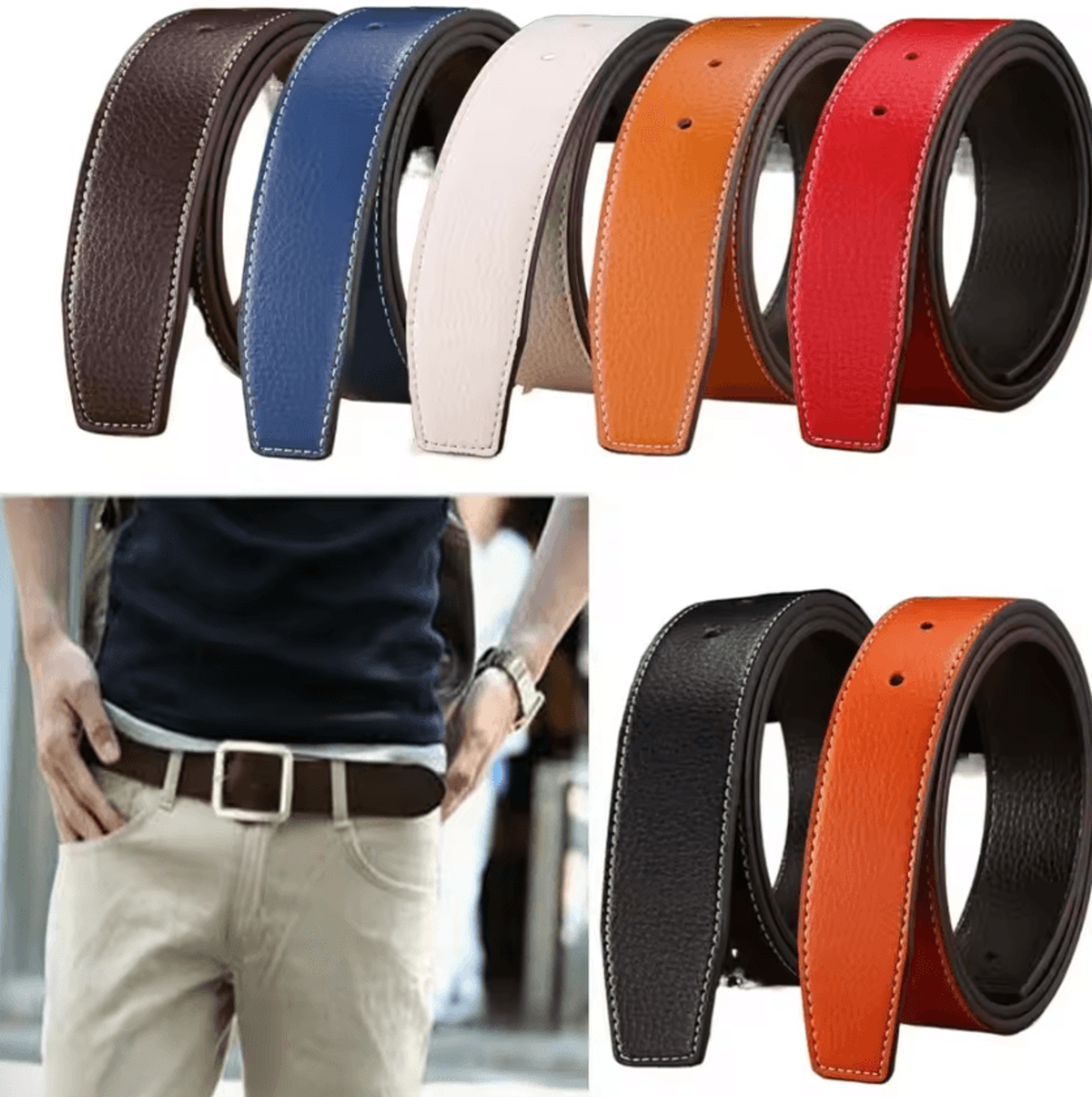 FlexStyle Genuine Leather Belt Strap  No Buckle 37cm Replacement Waistband 0