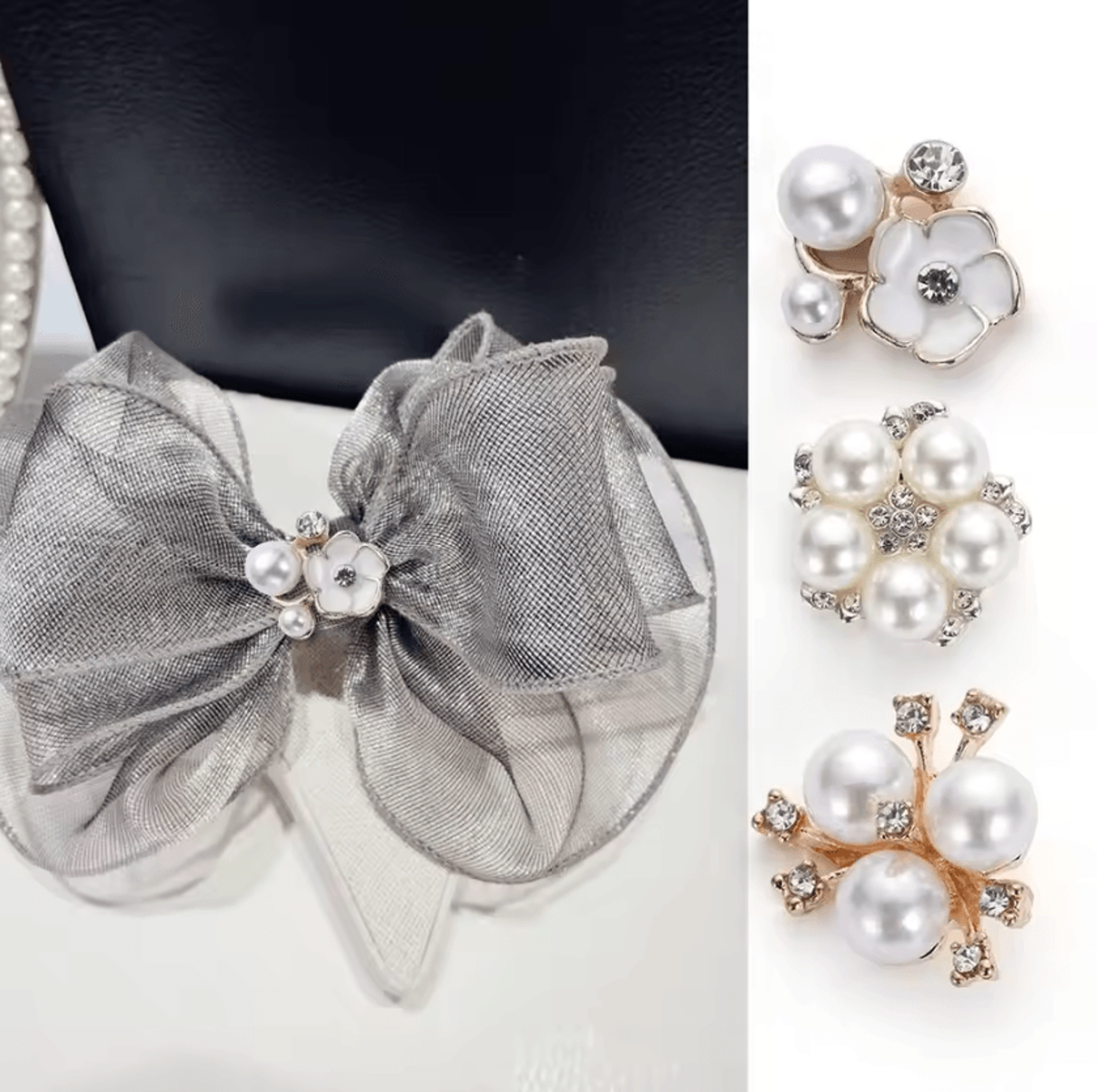 Elegant Pearl Rhinestone Flower Buttons 10PCS Set  Crystal DIY Wedding Embellishments 2