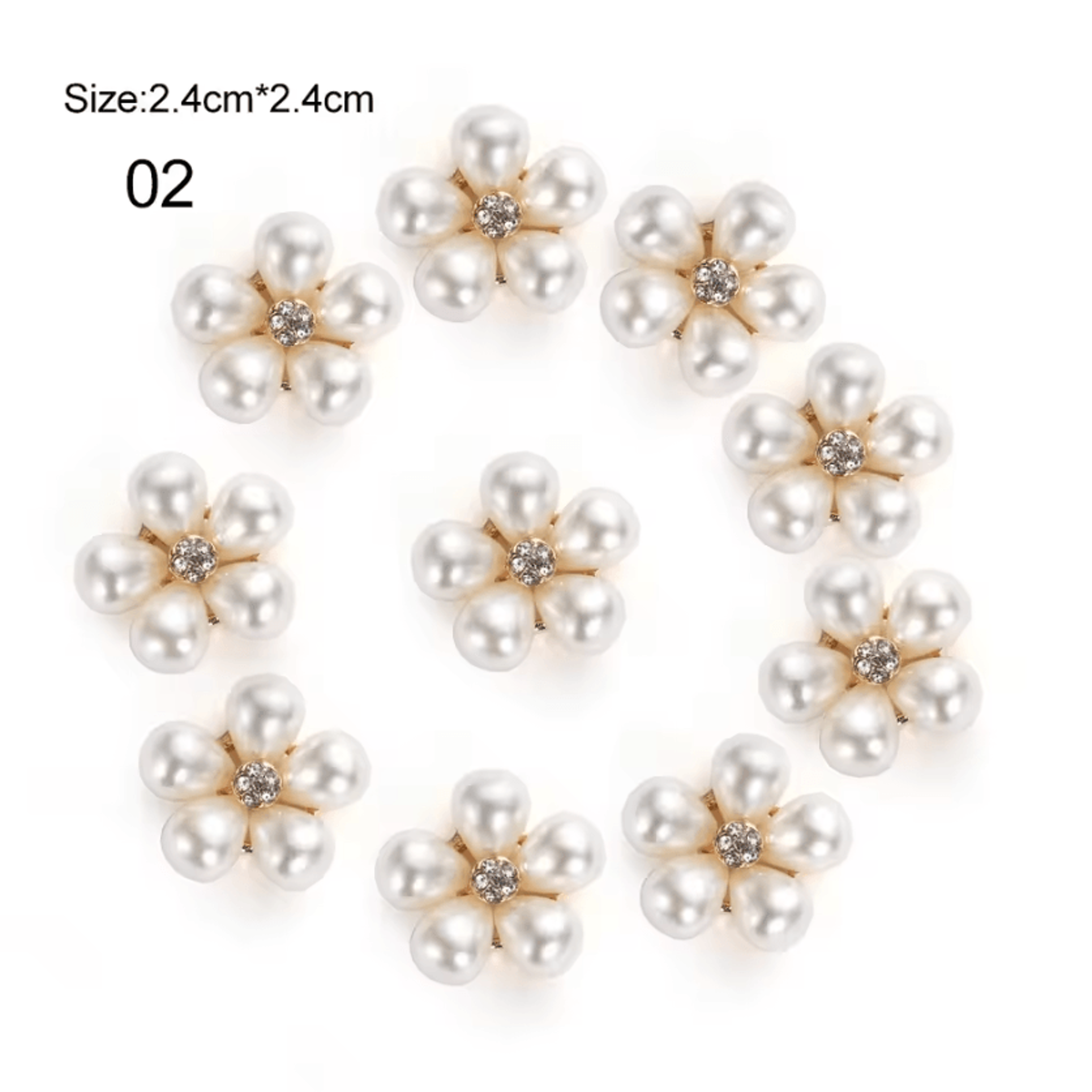 Elegant Pearl Rhinestone Flower Buttons 10PCS Set  Crystal DIY Wedding Embellishments 5