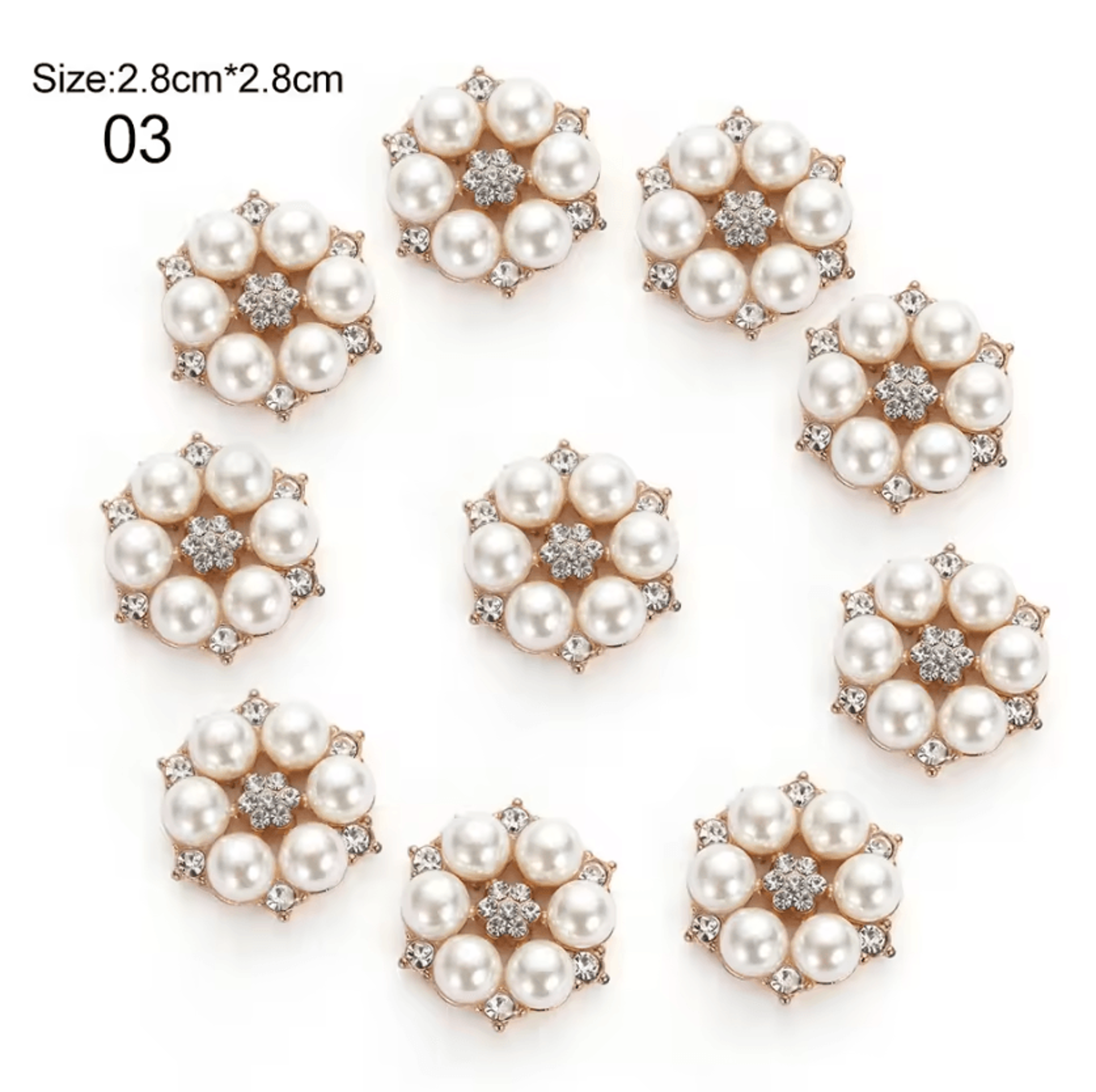 Elegant Pearl Rhinestone Flower Buttons 10PCS Set  Crystal DIY Wedding Embellishments 6