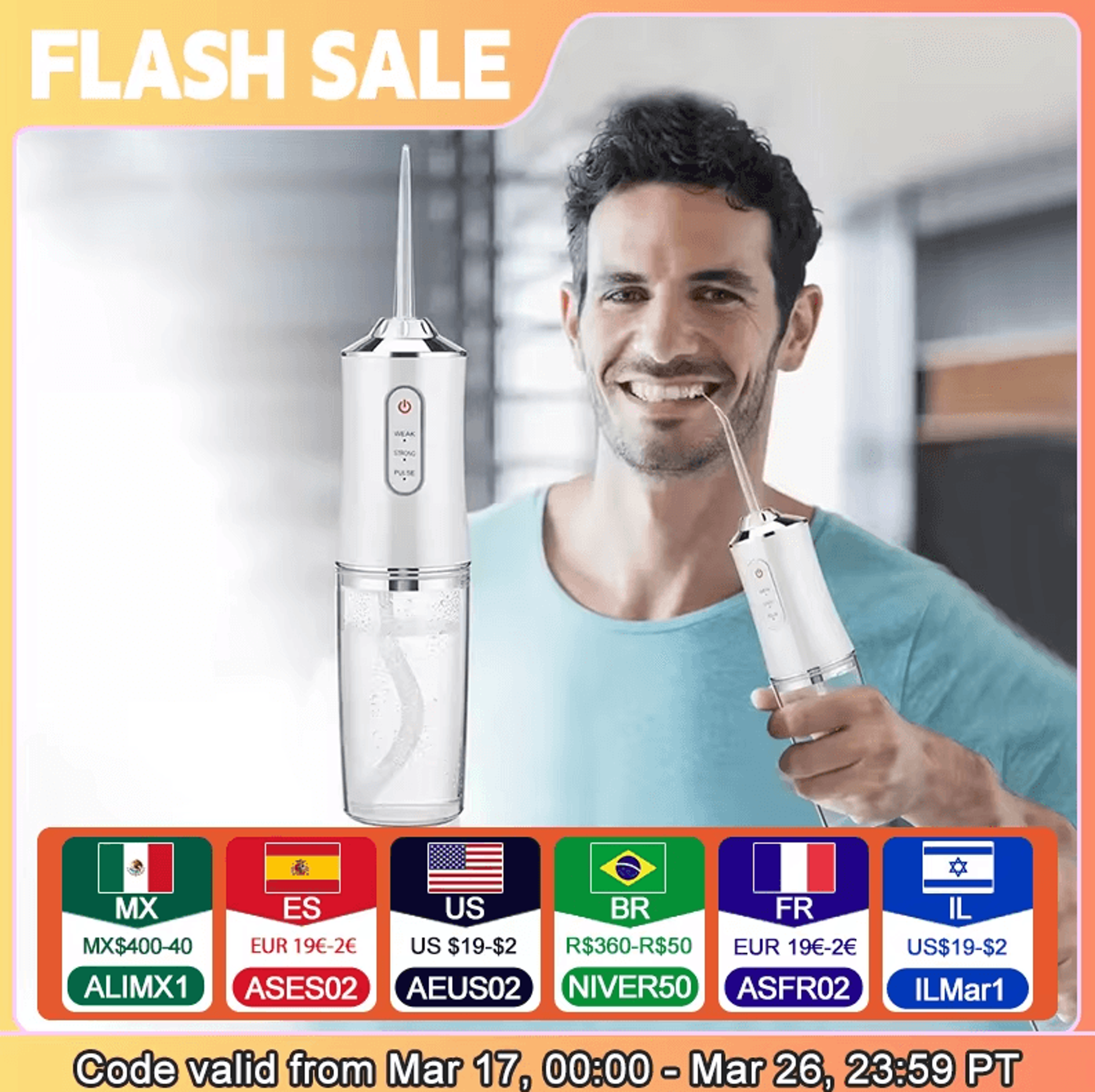 AquaJet Pro Portable Water Flosser  Rechargeable 4Nozzle Dental Irrigator With 3 Modes 0