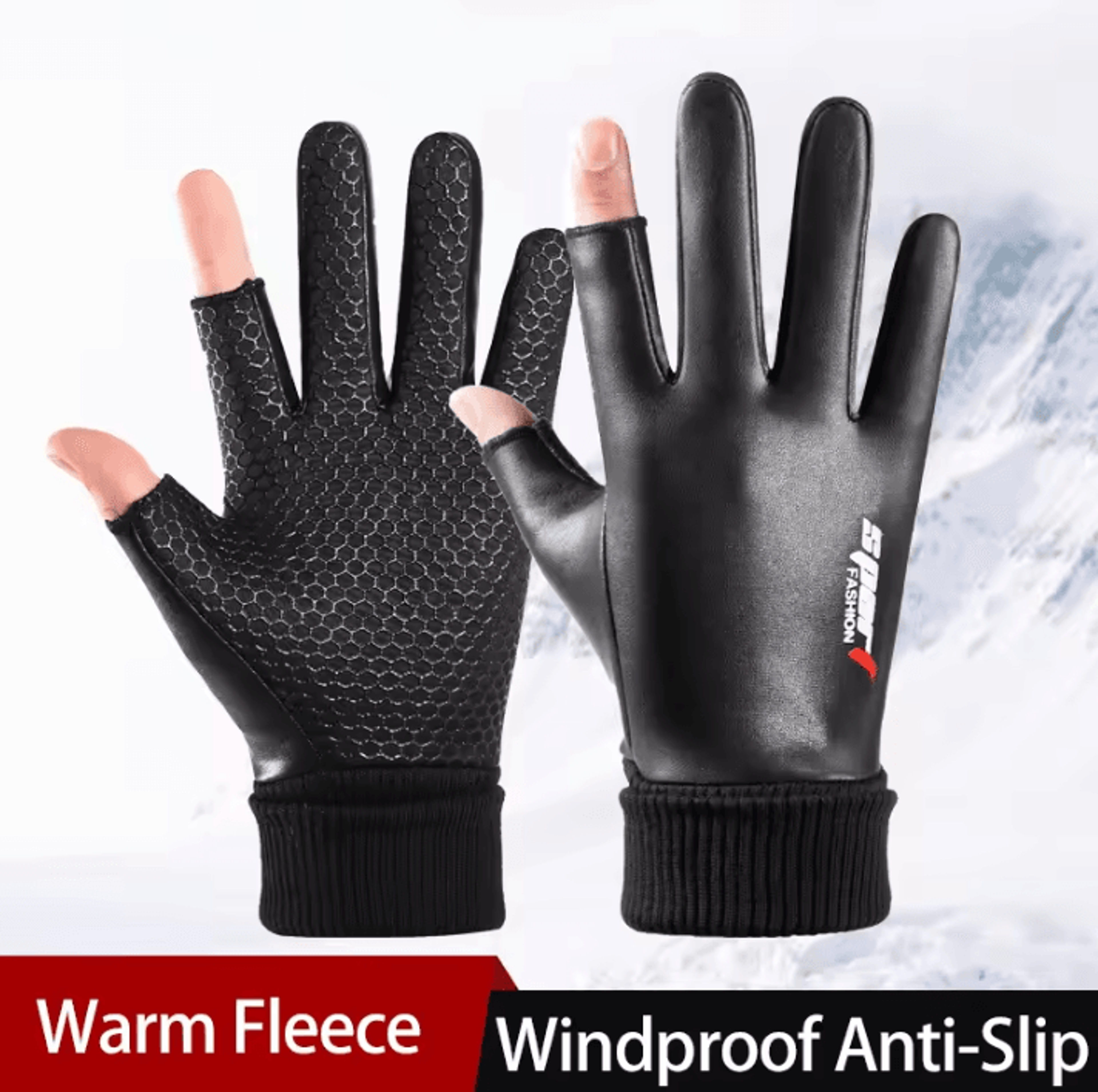 GripFlex PU Leather Fingerless Cycling Gloves  Waterproof Windproof Thermal Riding Gloves 0