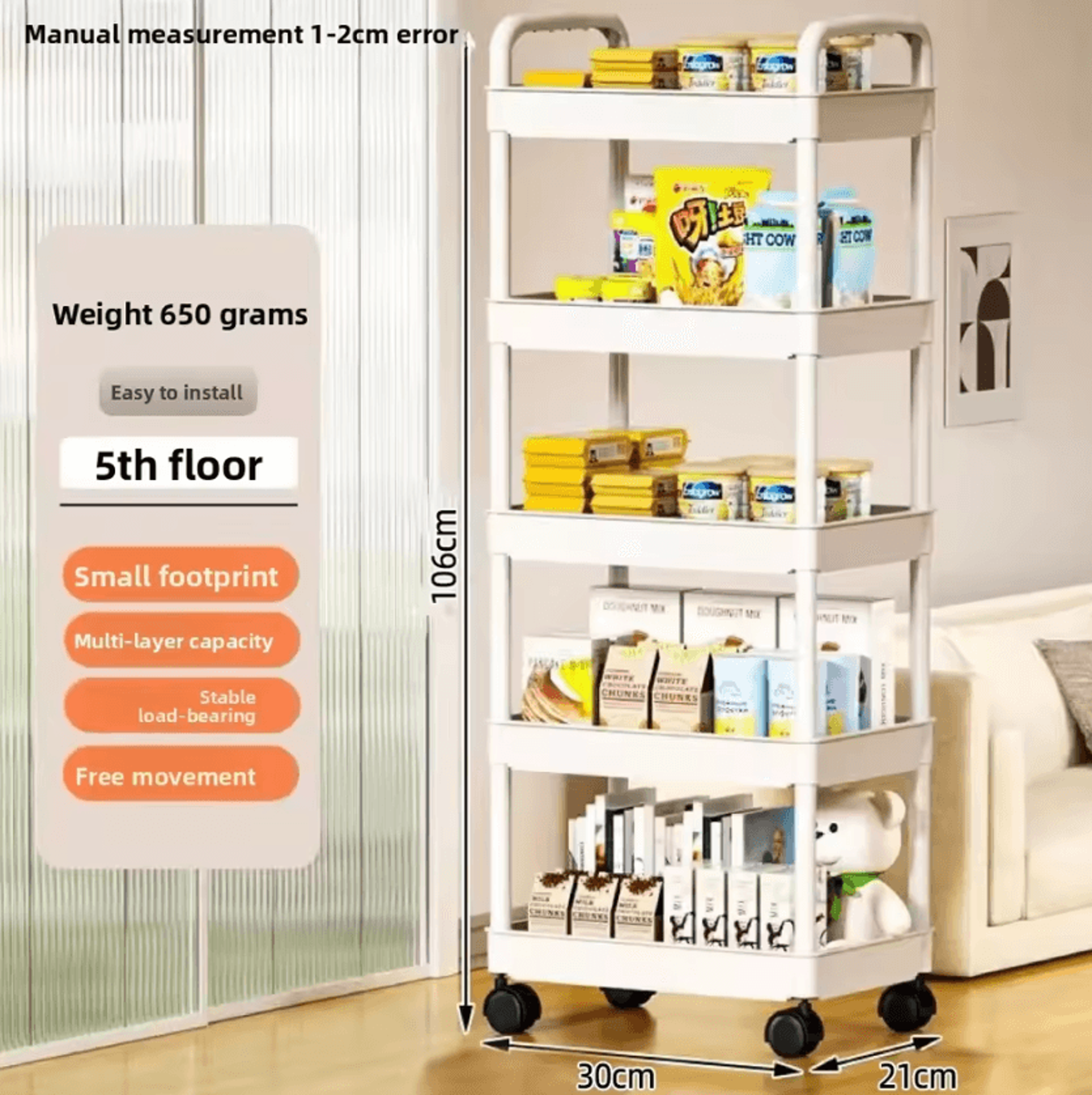 FlexiStore 5Tier Rolling Storage Cart  Multifunction Mobile Organizer Shelf For Kitchen Bedroom  Li 1