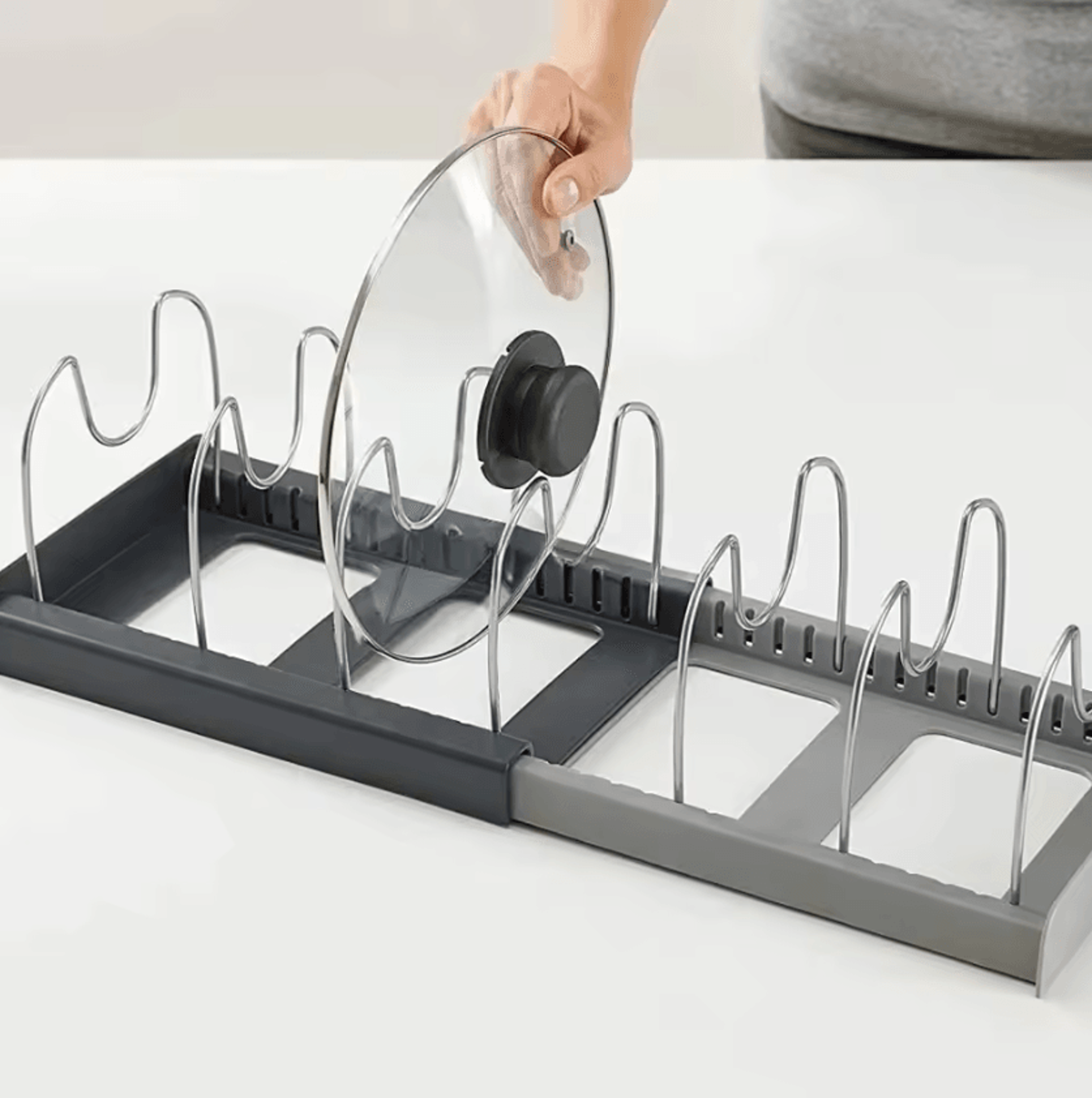 SteelFlex Expandable Kitchen Cabinet Organizer  Adjustable Cookware Storage Rack With 6 Shelves For 2