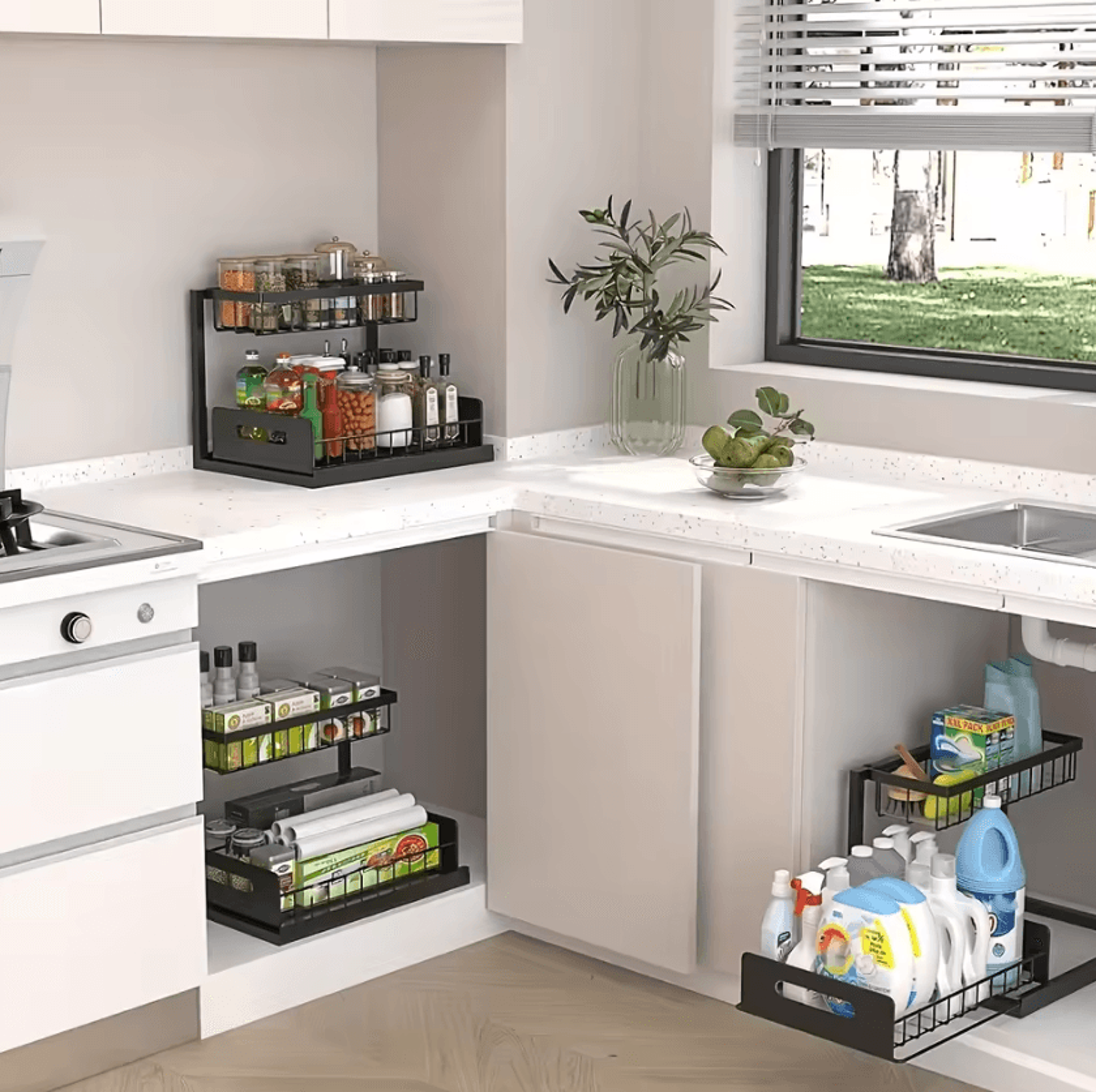 SlideNest Under Sink Storage Rack Set  Sliding Drawer Organizer 2
