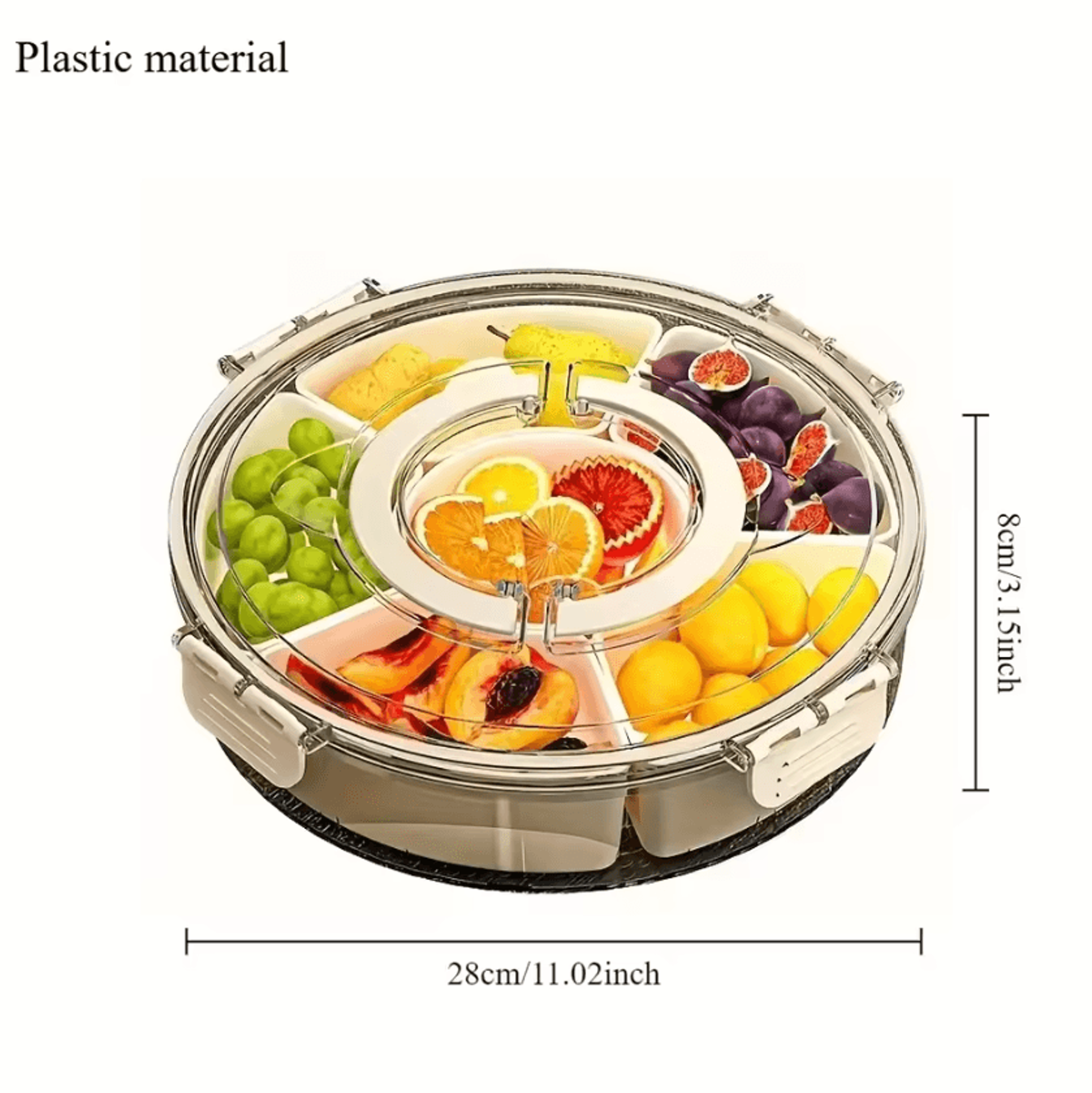 Rotating 5Compartment Snack Serving Tray With Lid  Handle 9
