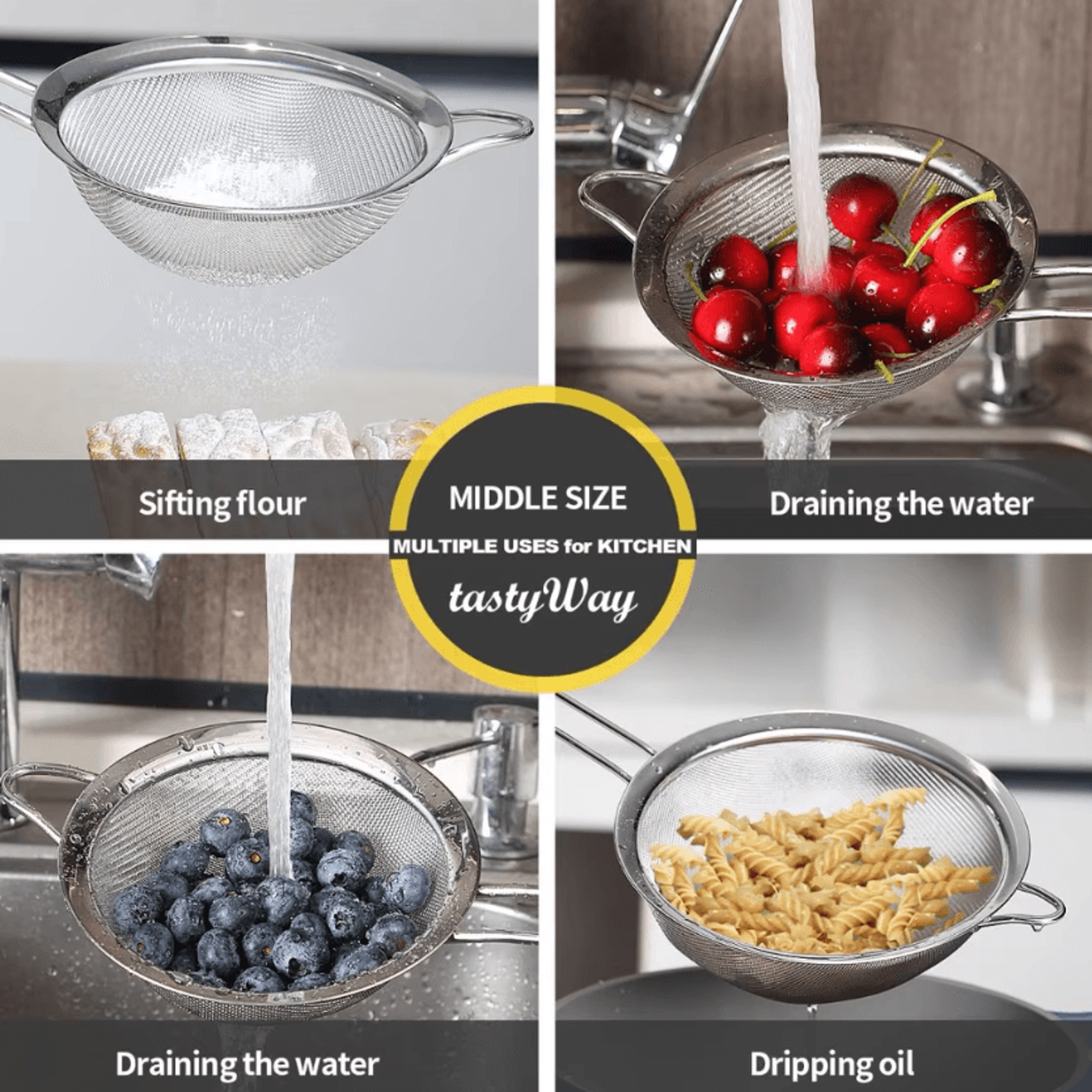 Stainless Steel Fine Mesh Flour Sifter Set With Handles For Baking  Cooking 2