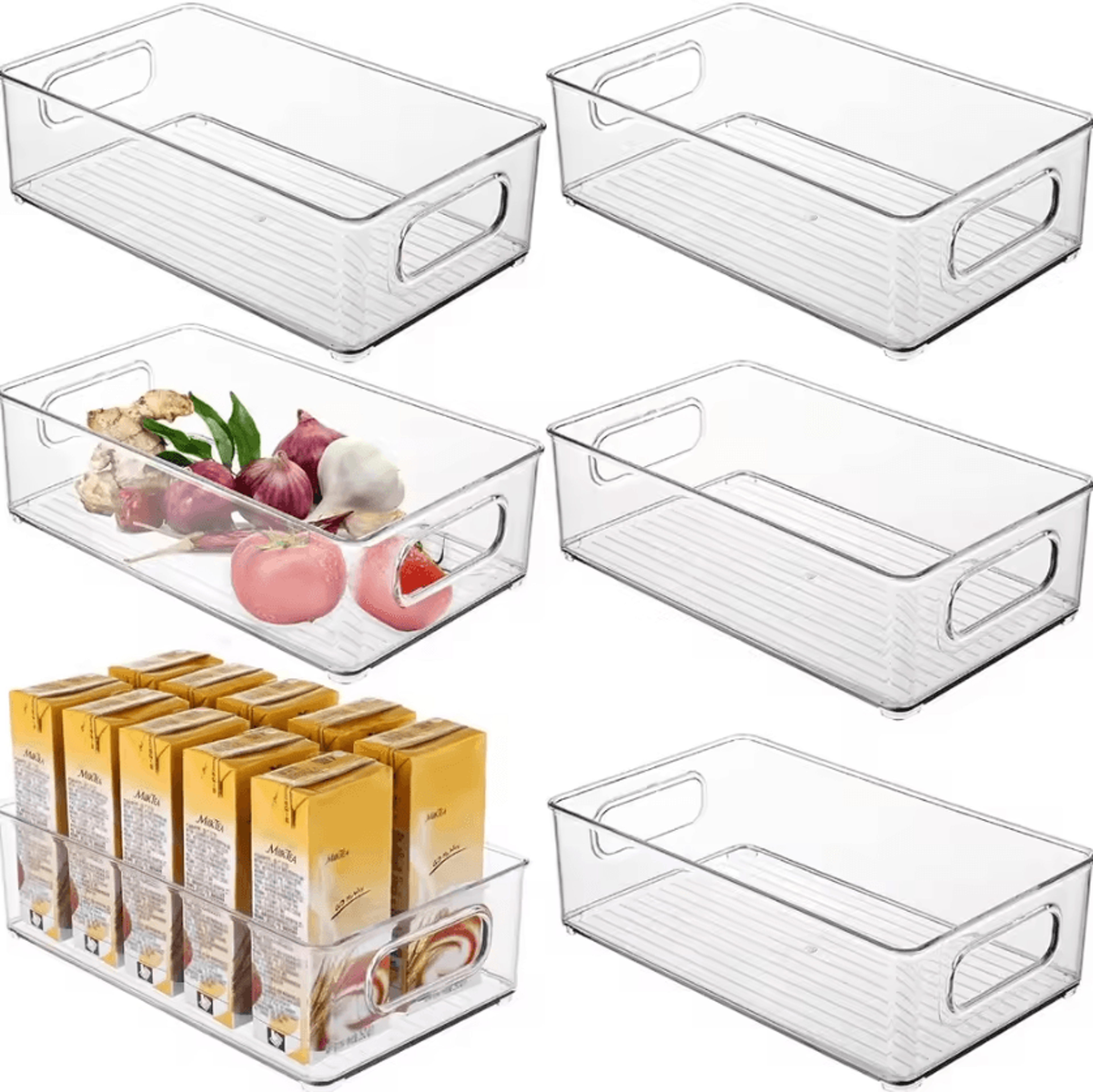 Stackable Clear Pantry Storage Bins With Handles For Fridge  Cabinet Organization 0