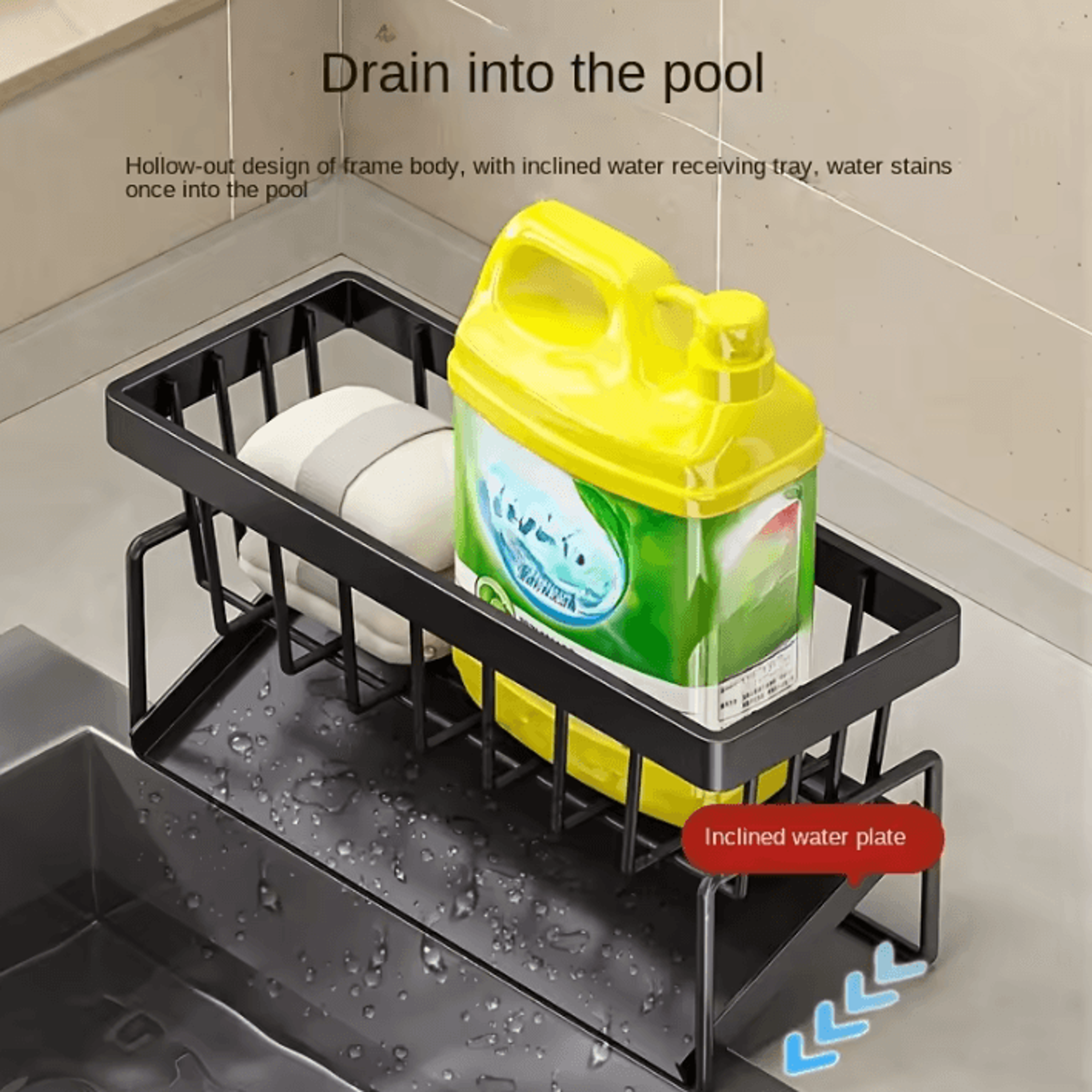 MultiFunction Sink Caddy Organizer With Drain Tray  Brush Holder 3