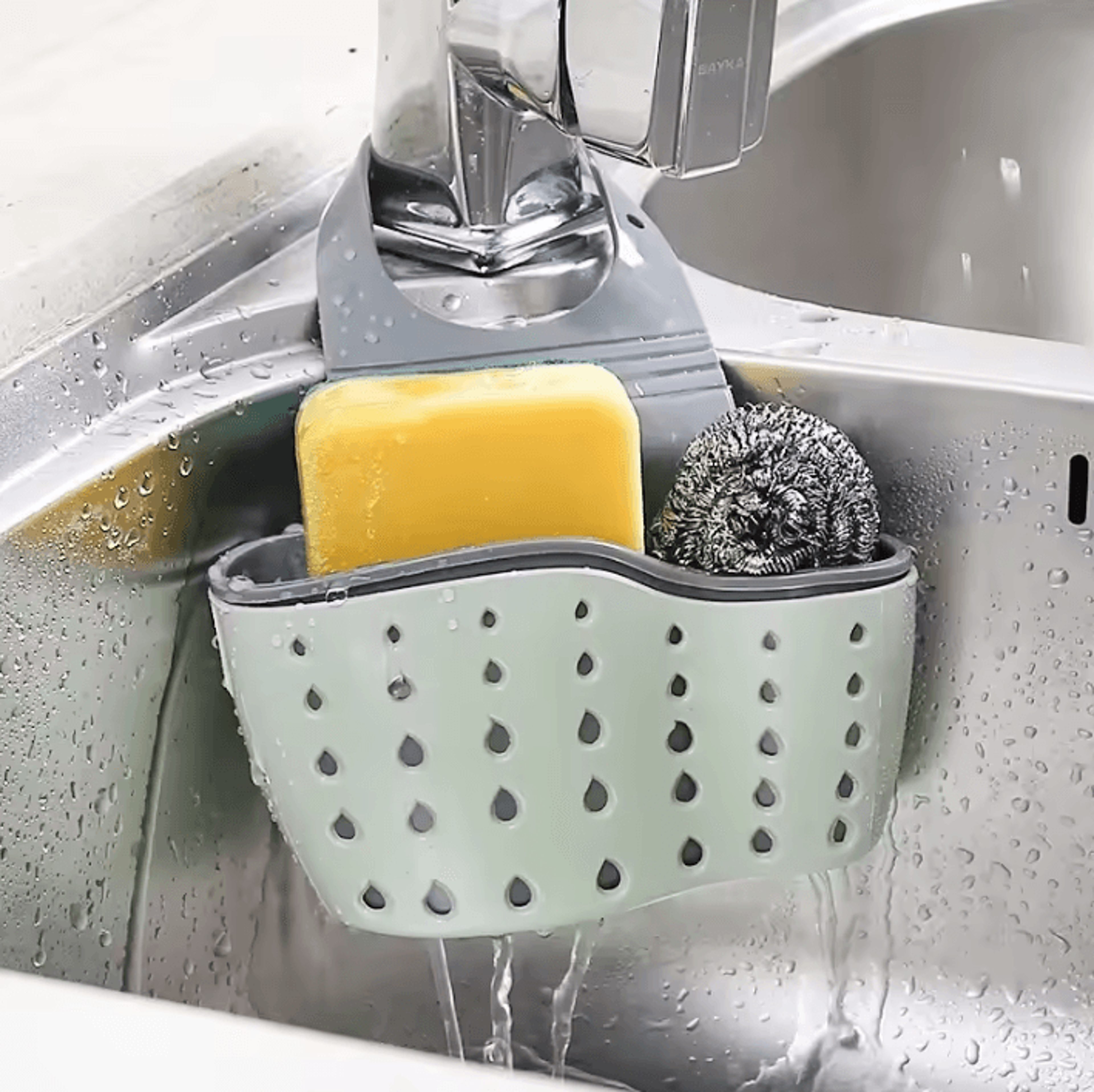 FlexDrain Kitchen Sink Caddy  Adjustable Sponge  Soap Holder Rack 0