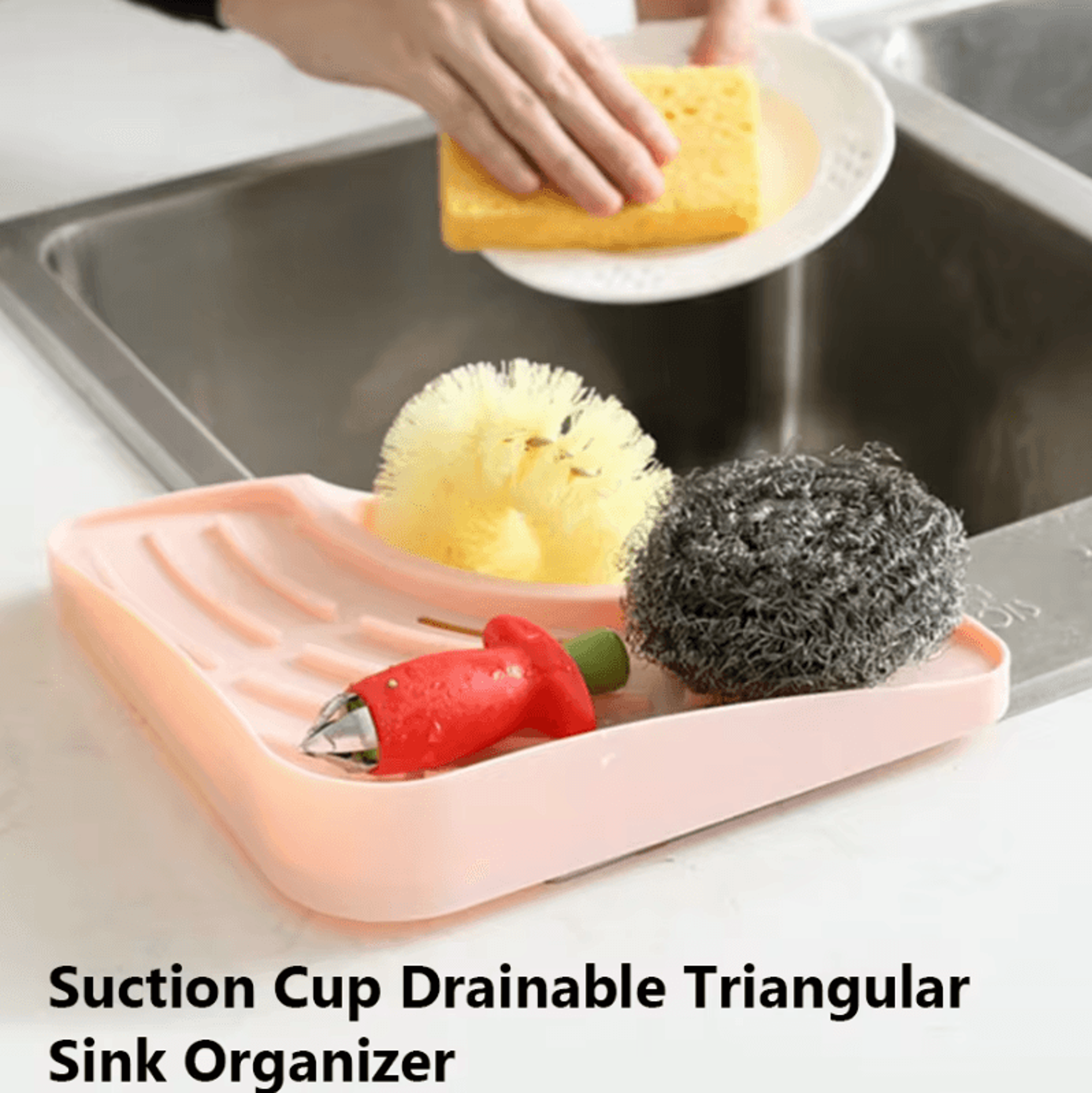 TriFlow Corner Sink Drain Rack  Triangle Sponge  Utensil Organizer 1