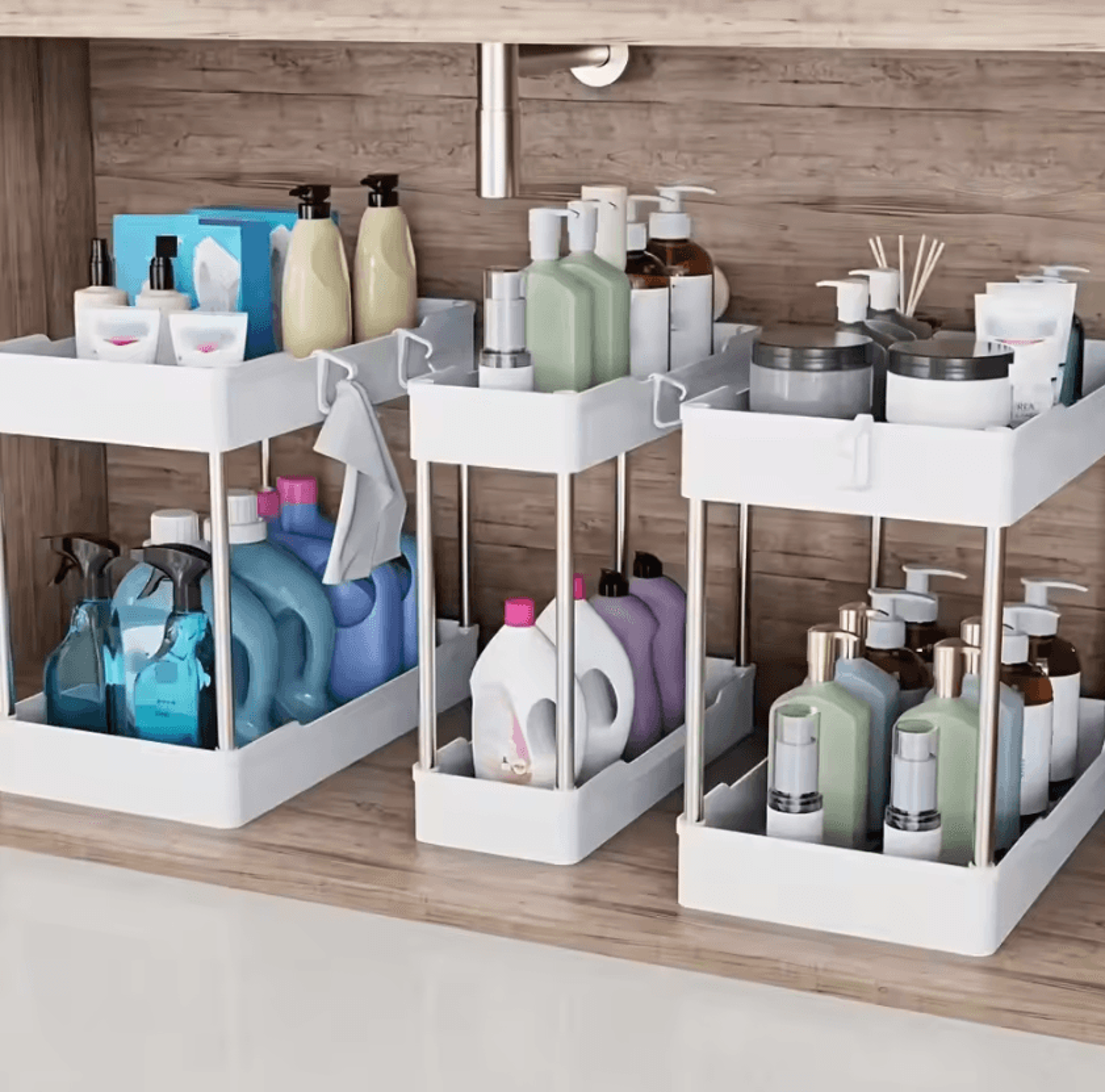 SpaceFlow 3Piece Under Sink Organizer Set  MultiSize Bathroom  Kitchen Storage Racks 0